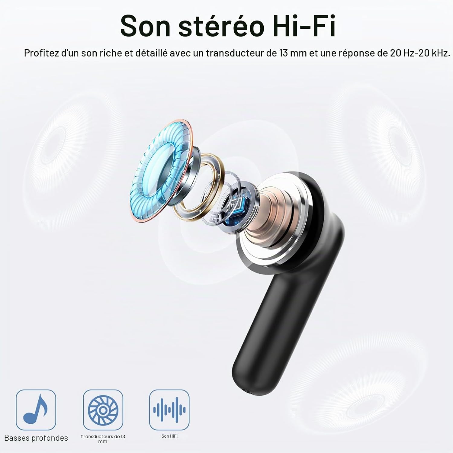 Detalle de Ecouteurs Bluetooth sans Fil xinwld A97 Pro : réduction de bruit, 40H et IP67, son HiFi 5.4