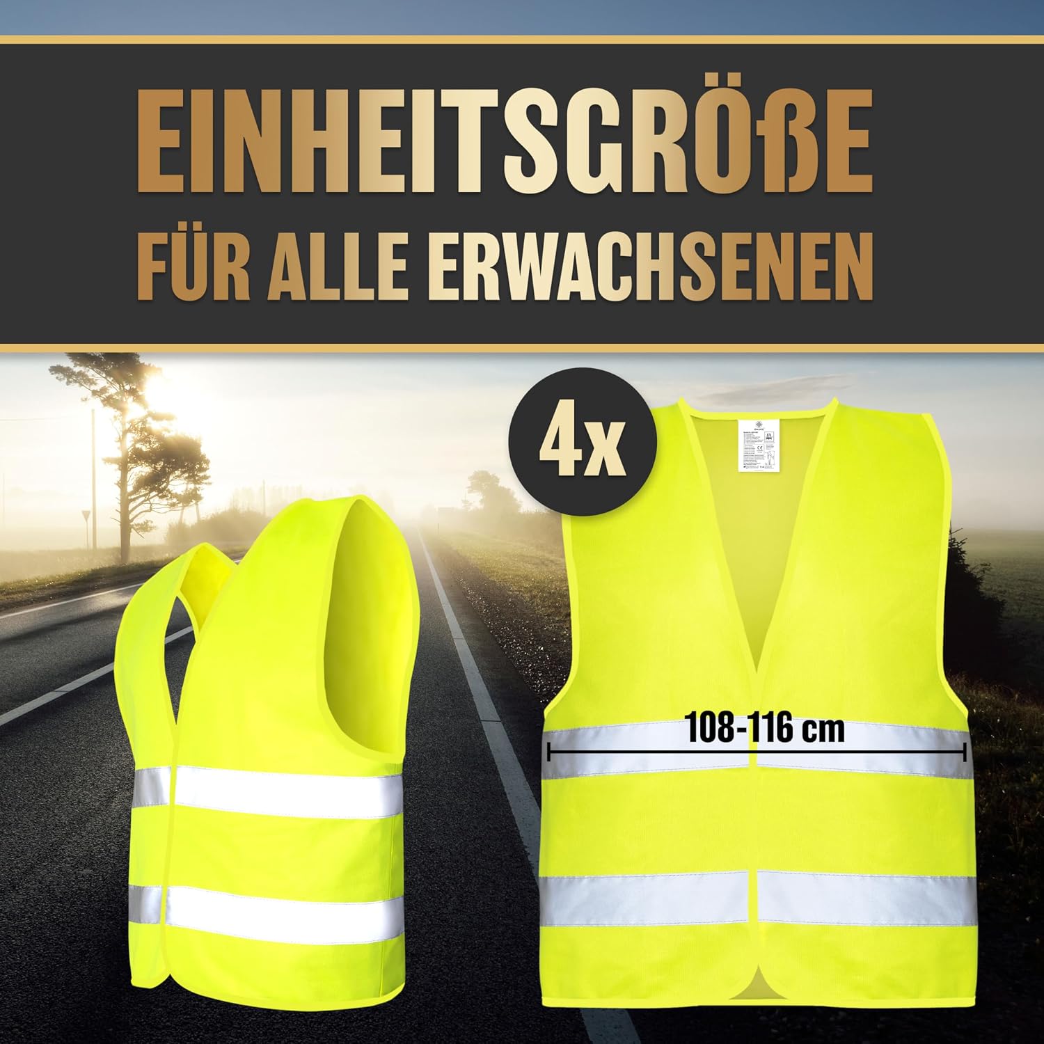 Detalle 1 de Heldenwerk Warnwesten Auto 4er Set EN ISO 20471 Gelb