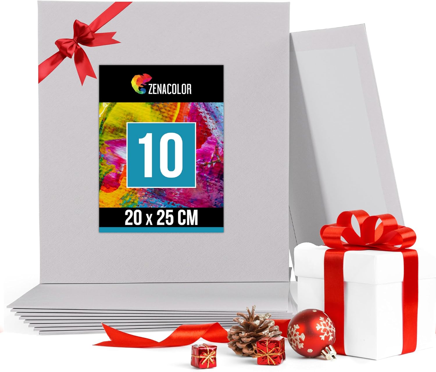 Detalle de Zenacolor Canvas Set 10-teilig (20x25 cm) – Leinwände zum Bemalen, 100% säurefreie Baumwolle