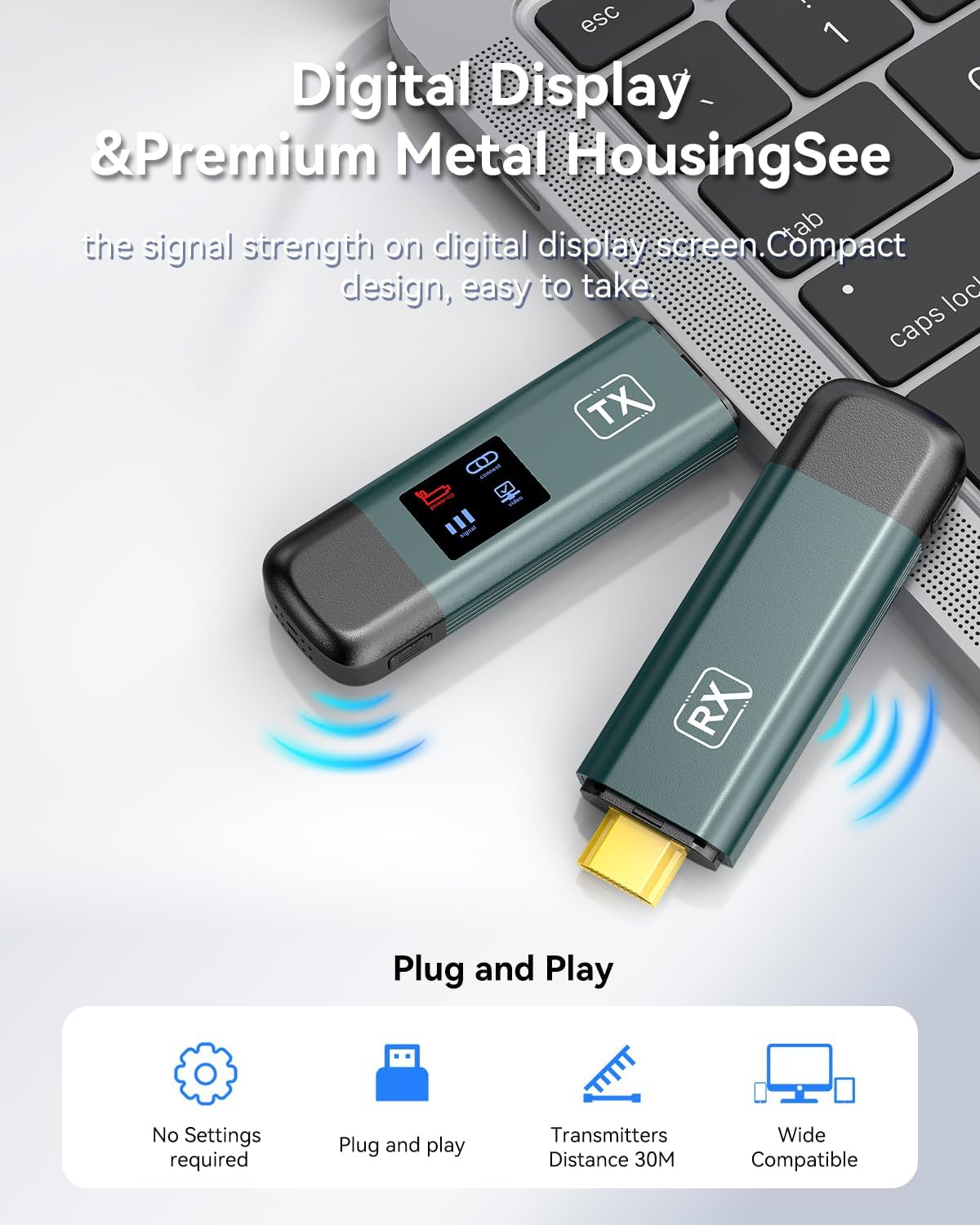 Thumbnail 1 de OMITTA Wireless HDMI Transmitter and Receiver (Upgraded 4K Wireless Extender) — 100FT Range, Dual-Band 2.4G/5G, LED Signal Display