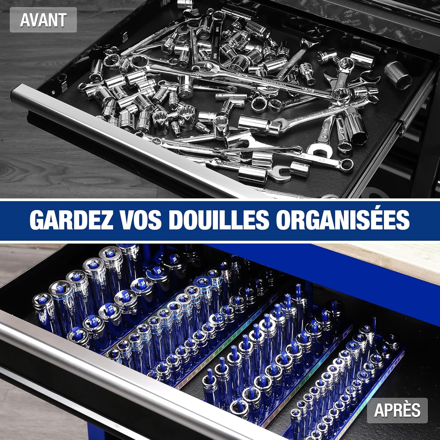 Detalle de WORKPRO Kit d'organisateur de douilles 4 pièces ⚙