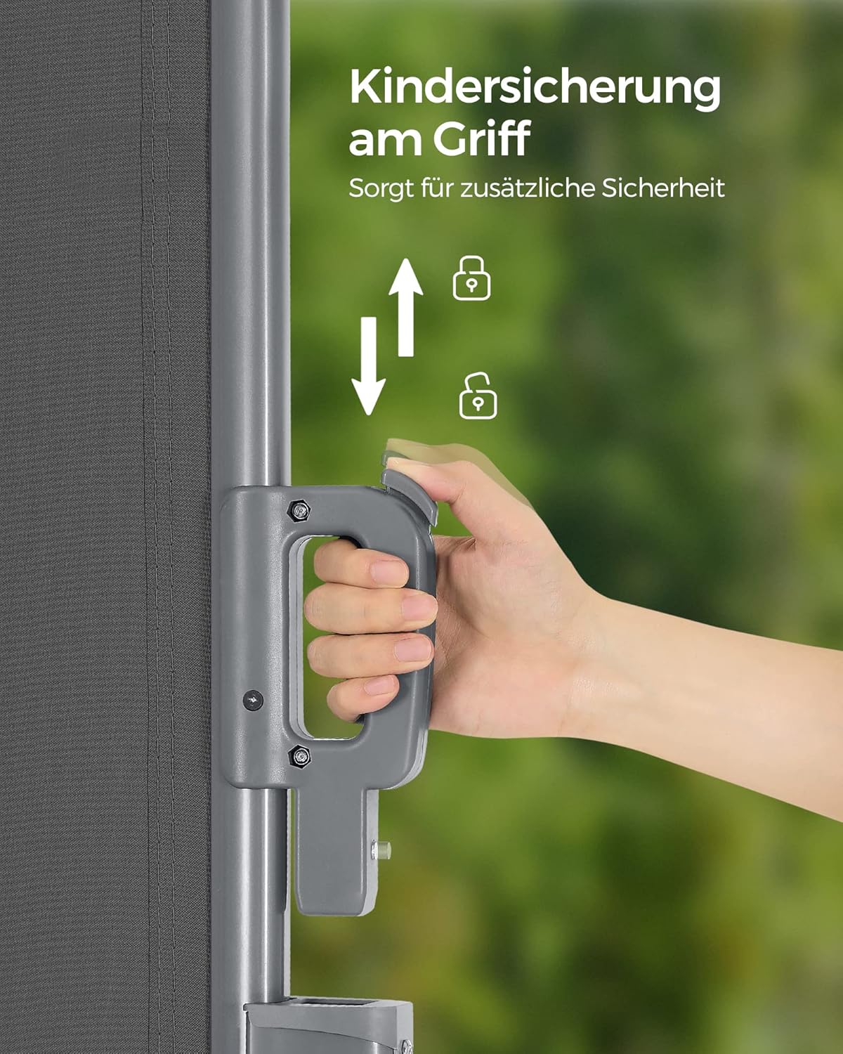 Detalle 2 de SONGMICS Alu-Seitenmarkise GSA184G – ausziehbar, 180 x 400 cm, blickdichtes Sonnenschutz-System aus Aluminium