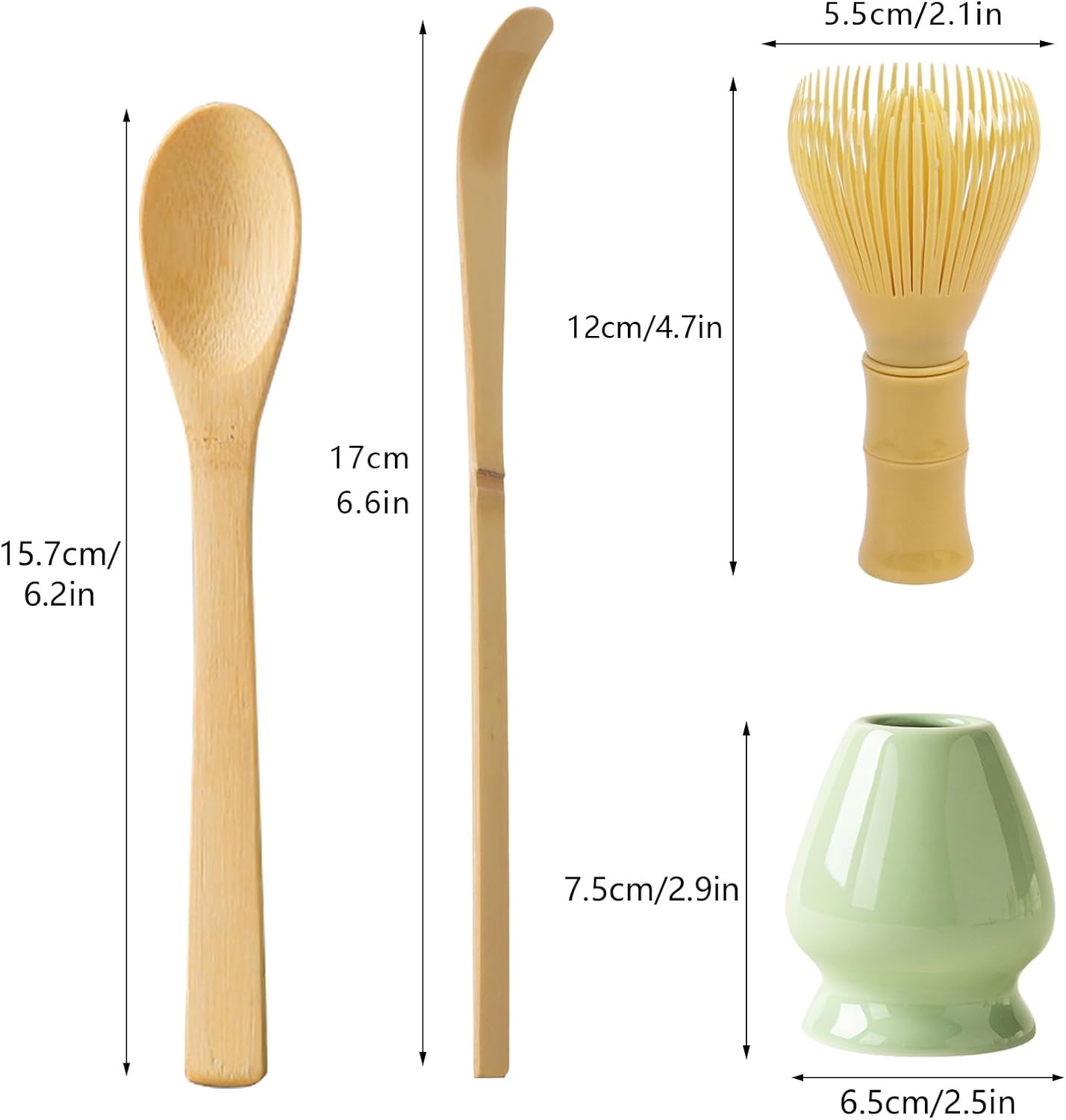 Thumbnail 1 de Nwvuop 4‑Piece Matcha Tea Set with Whisk, Spoon and Ceramic Holder (Khaki, Apple Green)