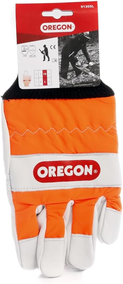 Detalle 2 de Oregon Kettensägen-Schutzhandschuhe aus Leder mit Linkshandschutz (Größe 10) – EN ISO 11393-4
