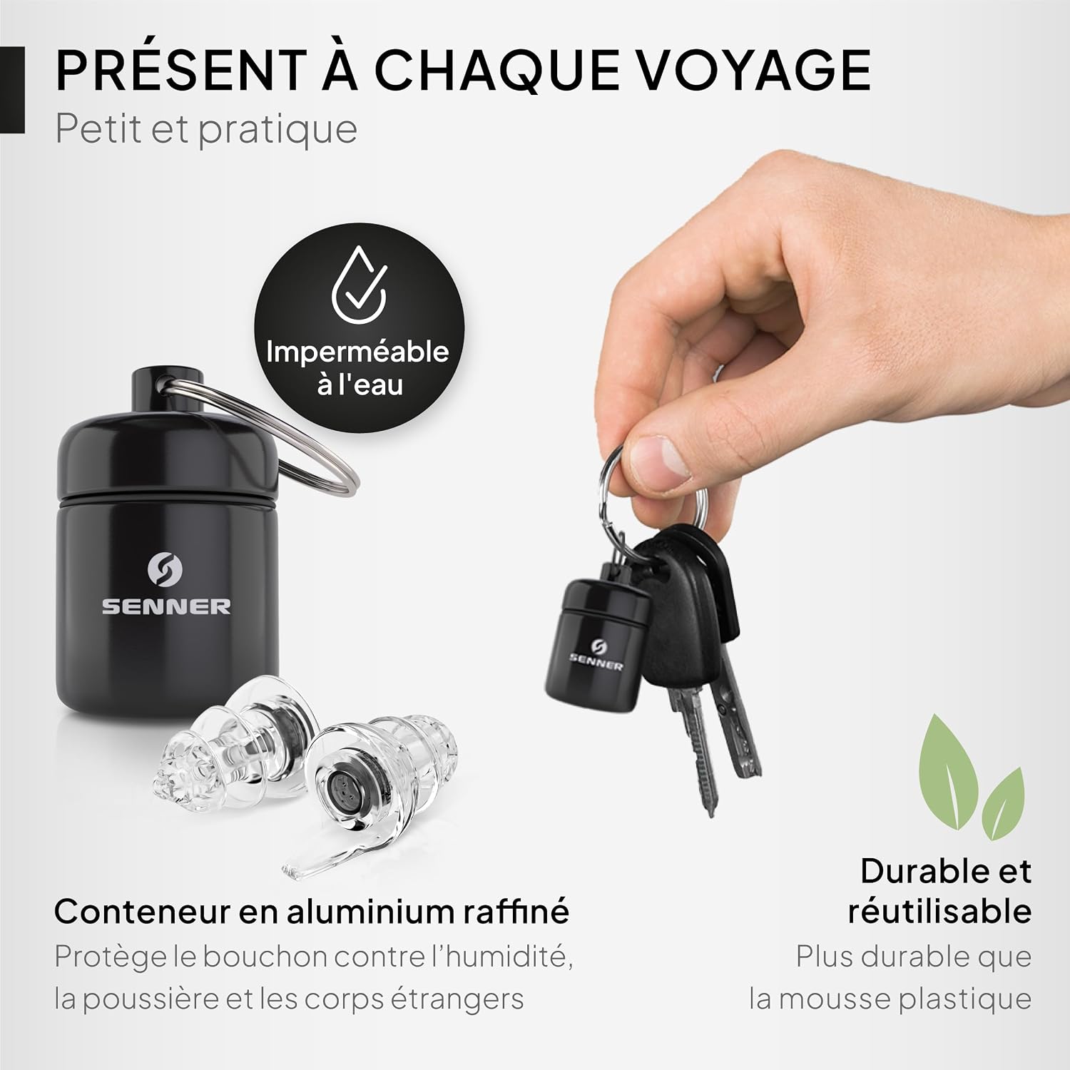 Detalle 2 de Senner MotoPro : bouchons d’oreille pour moto avec étui aluminium, SNR 17 dB