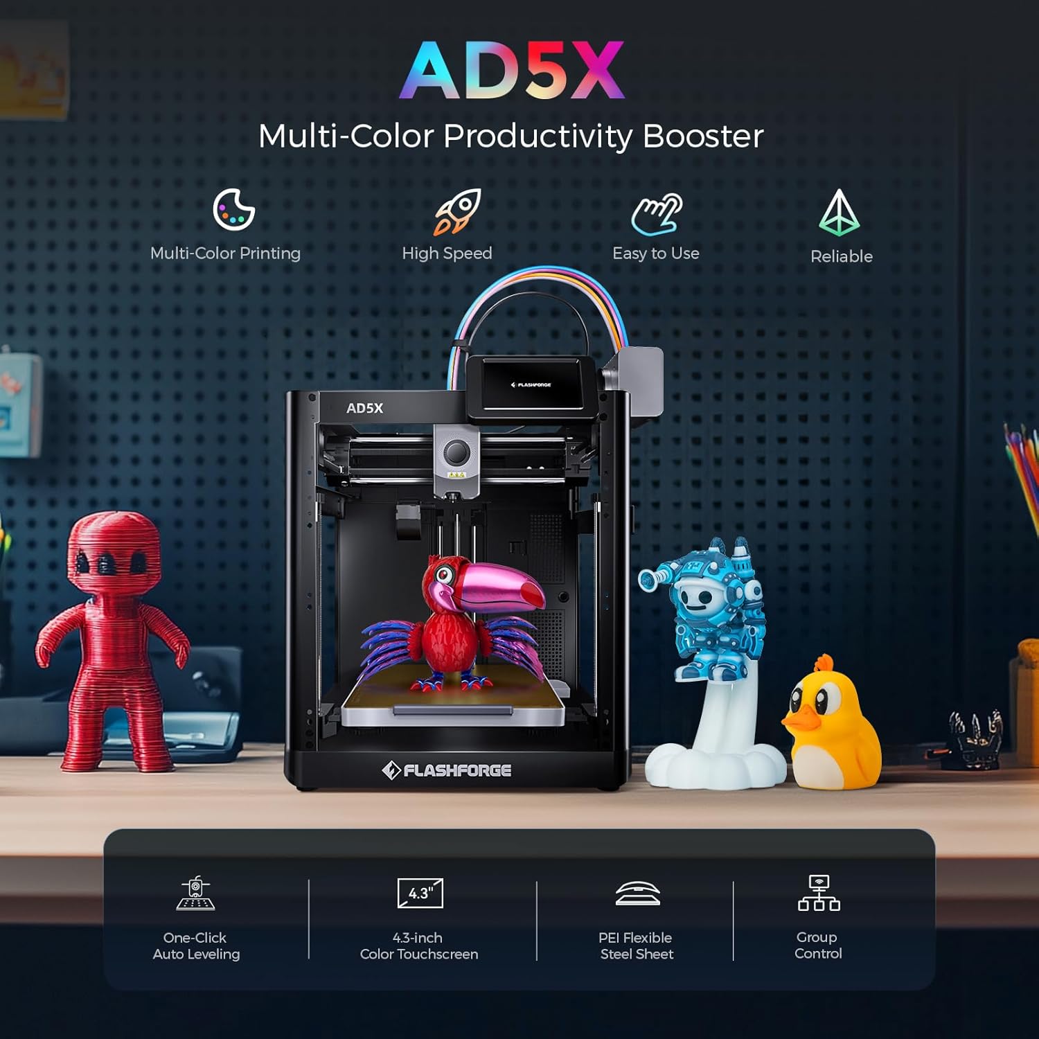 Detalle 2 de Flashforge Adventurer 5X: Mehrfarbendruck, automatische Nivellierung und PETG CF-Unterstützung – 220×220×220 mm