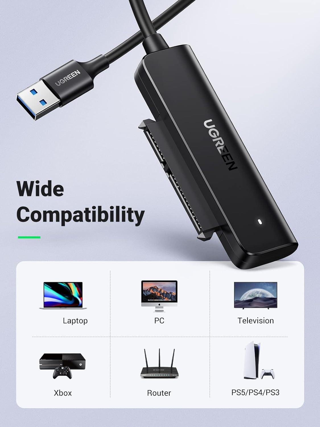 Thumbnail 5 de UGREEN USB 3.0 to SATA Adapter (2.5in HDD/SSD Reader) with UASP & TRIM