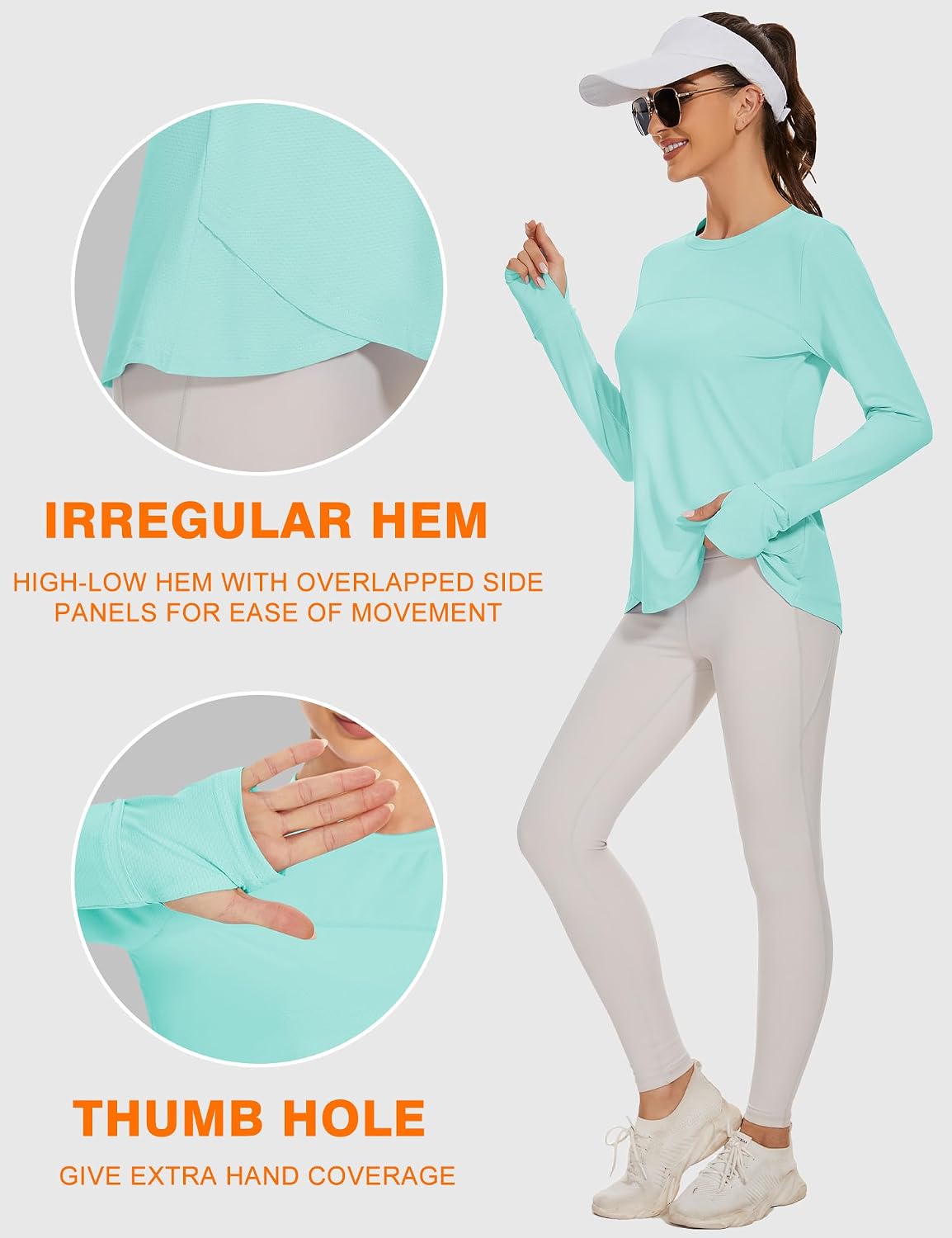 Detalle 2 de IECCP Long Sleeve Workout Shirts for Women with UPF 50+ and Thumbholes