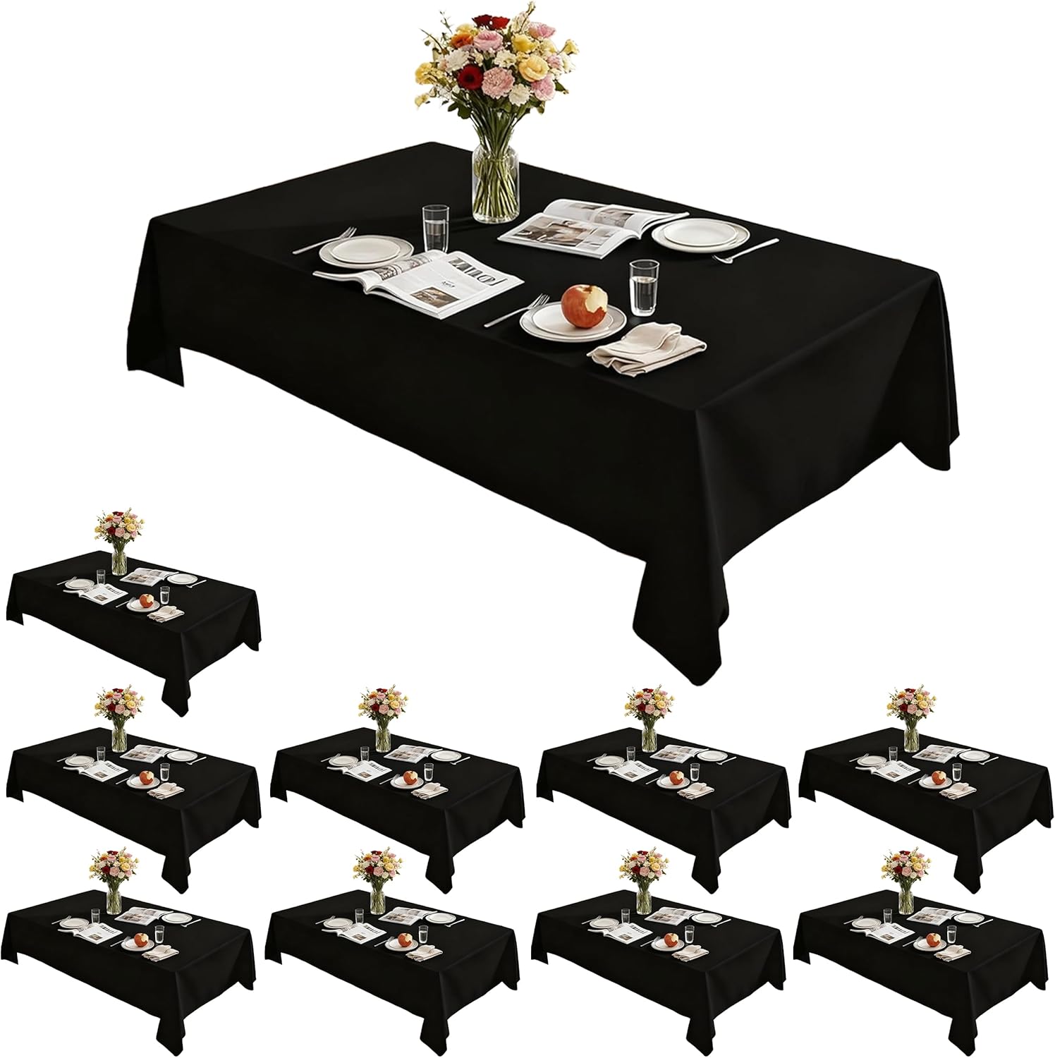 Thumbnail 3 de Lemict Rectangle Tablecloth 60" x 84" (Black) – Washable, Wrinkle-Free, 6 Pack