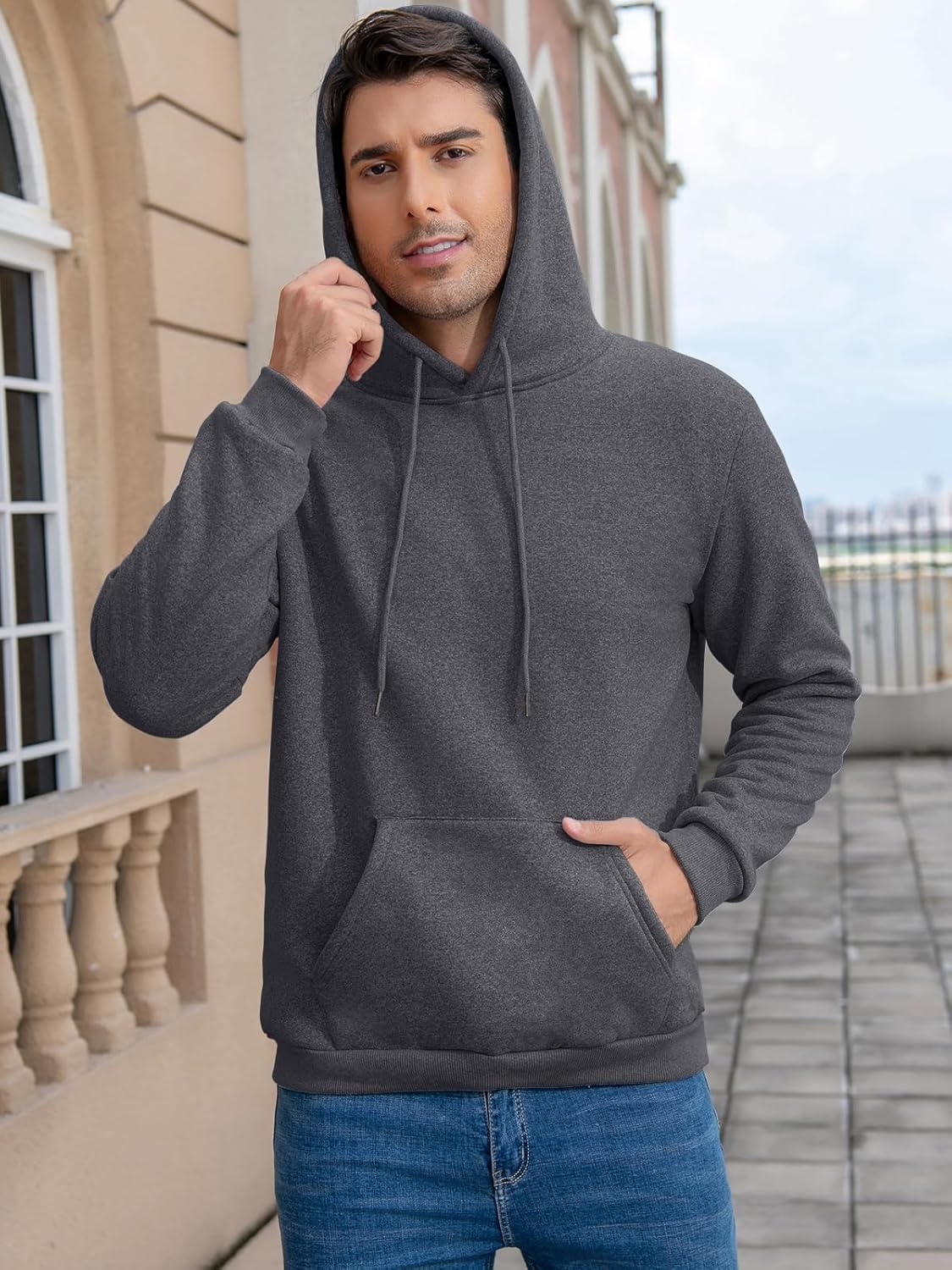 Thumbnail 2 de Vorvowry Fleecepullover Herren – gefütterter Fleece-Hoodie mit Sherpa und Kängurutasche