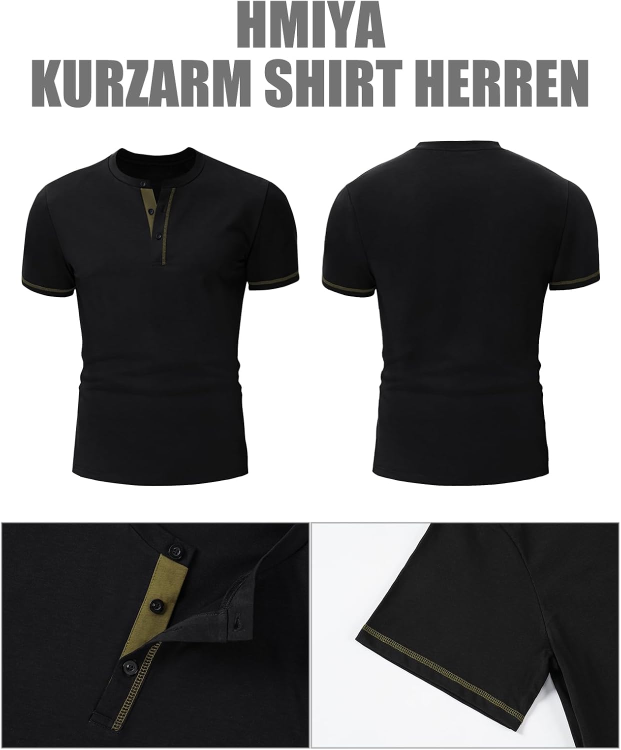Thumbnail 4 de HMIYA Henley Kurzarm T-Shirt für Herren – Baumwolle, Knopf-Detail, Color-Blocking Ärmeln