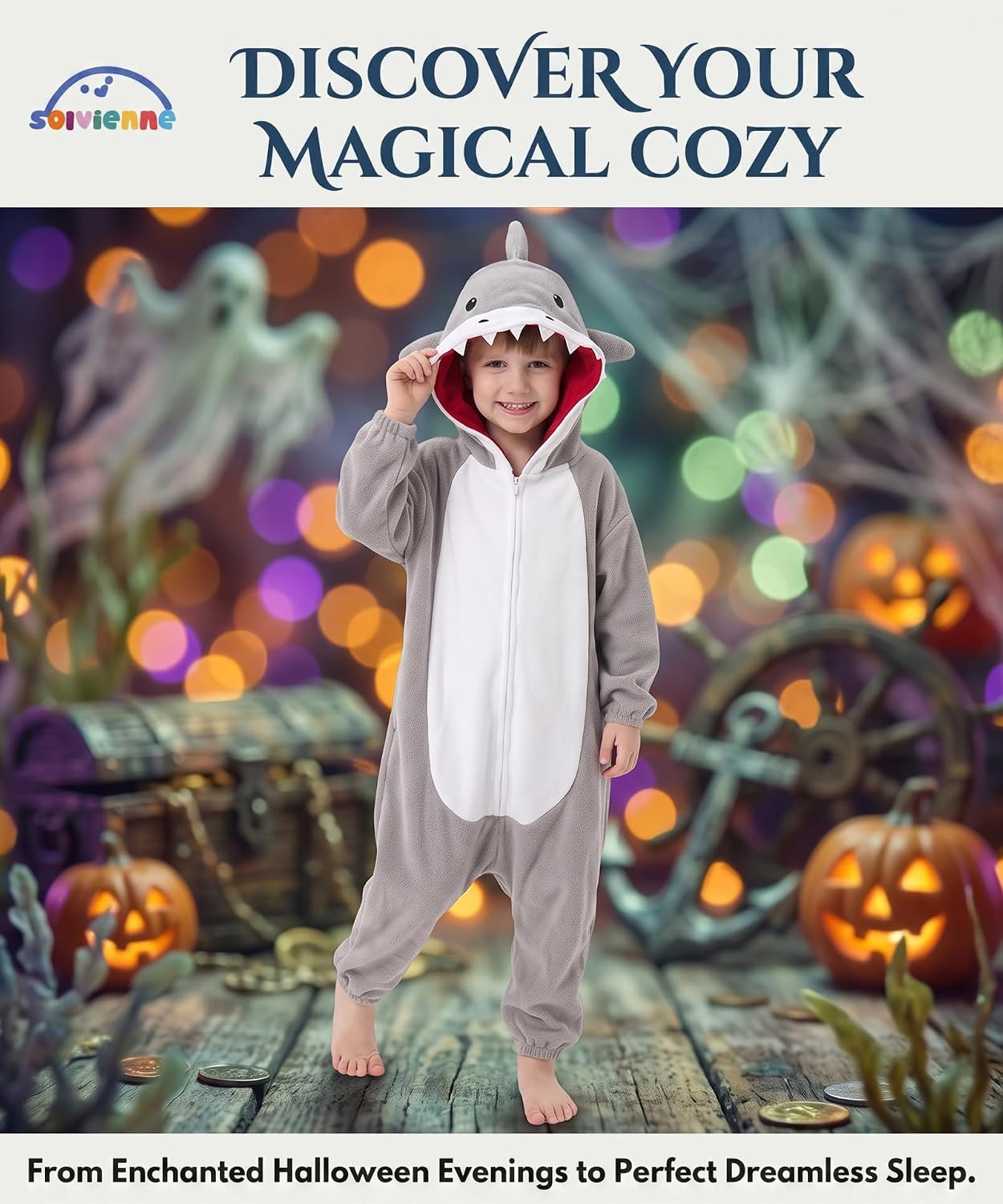 Thumbnail 6 de Solvienne Kids Plush Halloween Onesie with Zip Front and Pockets
