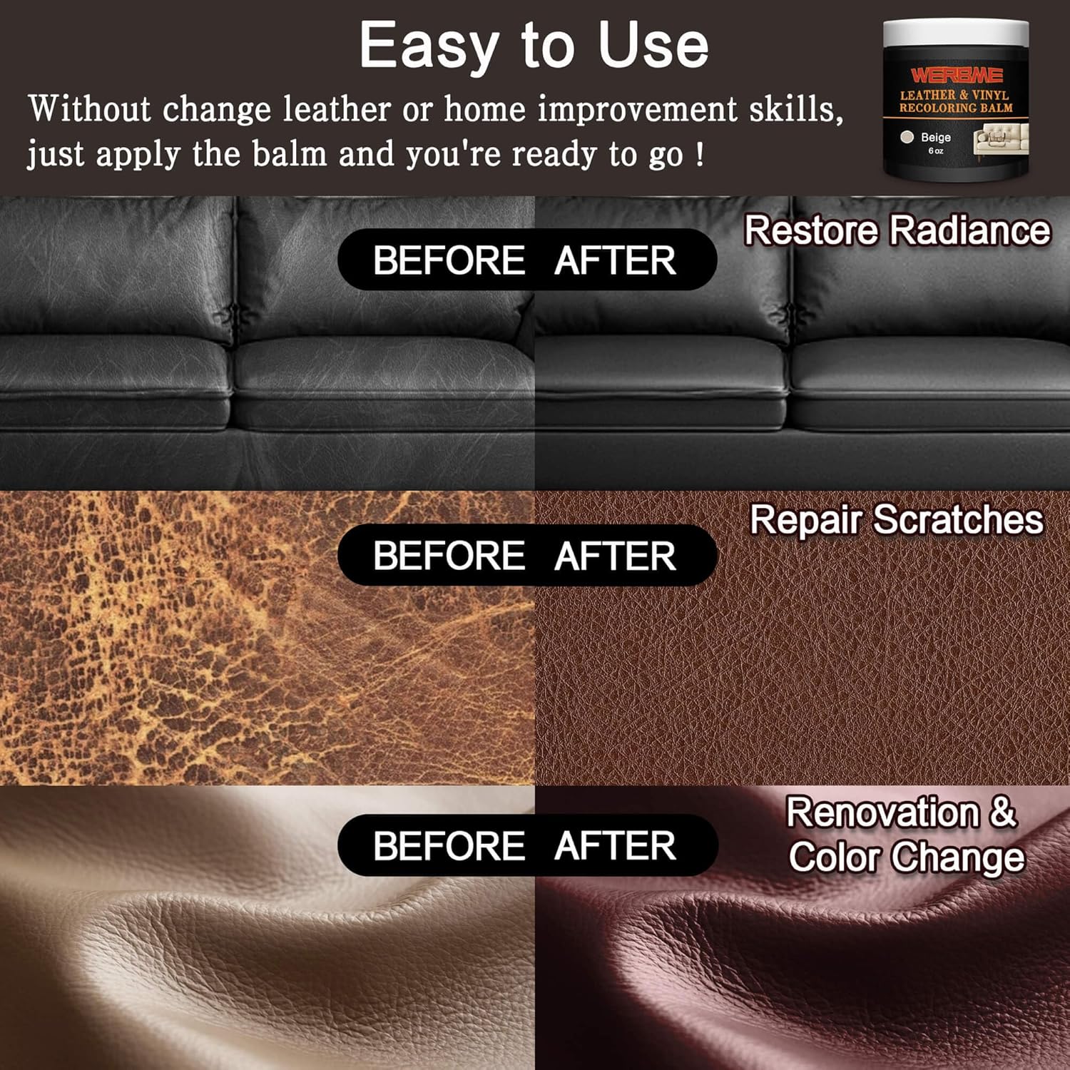 Thumbnail 2 de WERBME Leather Recoloring Balm & Color Restorer – Beige