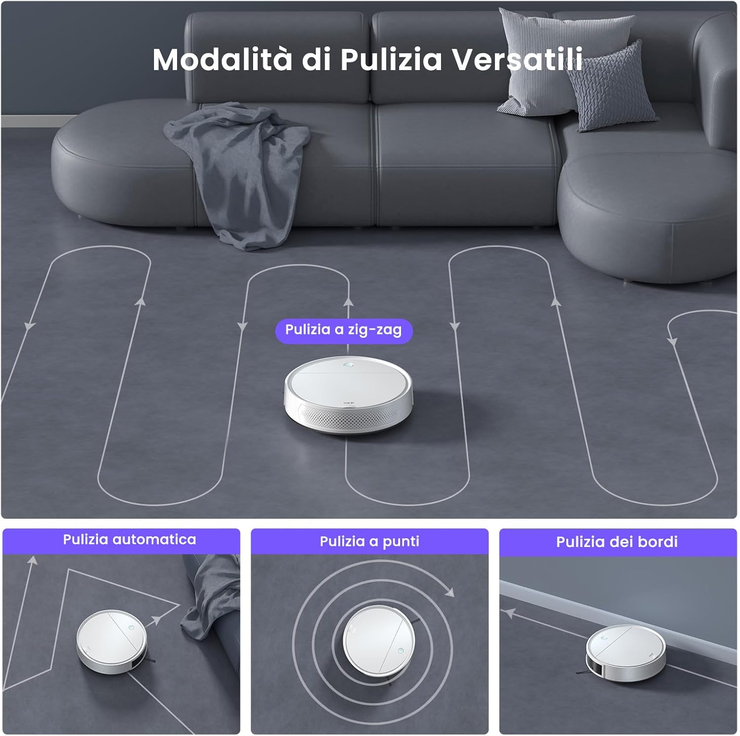 Thumbnail 5 de OKP K5 Pro robot aspirapolvere ultra sottile 7,7 cm, 5000Pa e 180 min con WiFi/App e Alexa