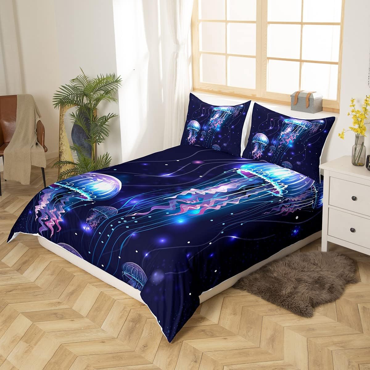 Thumbnail 1 de Homewish Jellyfish comforter cover set for kids – Purple galaxy 3D print duvet cover with 2 pillow shams