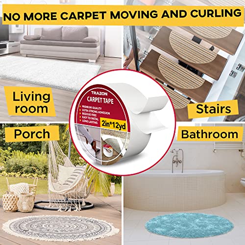 Detalle 2 de Trazon Carpet Tape Double Sided – Heavy-Duty Rug Gripper for Hardwood Floors and Area Rugs (2 Inch x 12 Yards)
