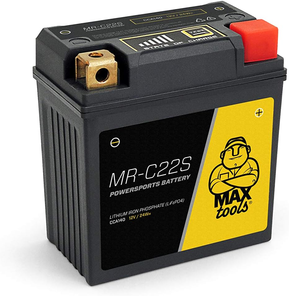 Detalle de MAXTOOLS MR-C22S Batteria 12 V LifePO4: leggera, resistente e pronta all’uso per moto, quad e ATV