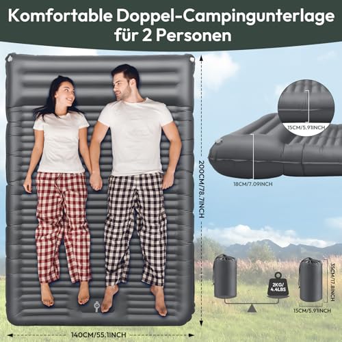 Detalle 2 de JEMULICE Doppel-Isomatte Camping Verdicktes Aufblasbare Matratze – 78,7 x 55,1 Zoll, 5,91 Zoll Dicke