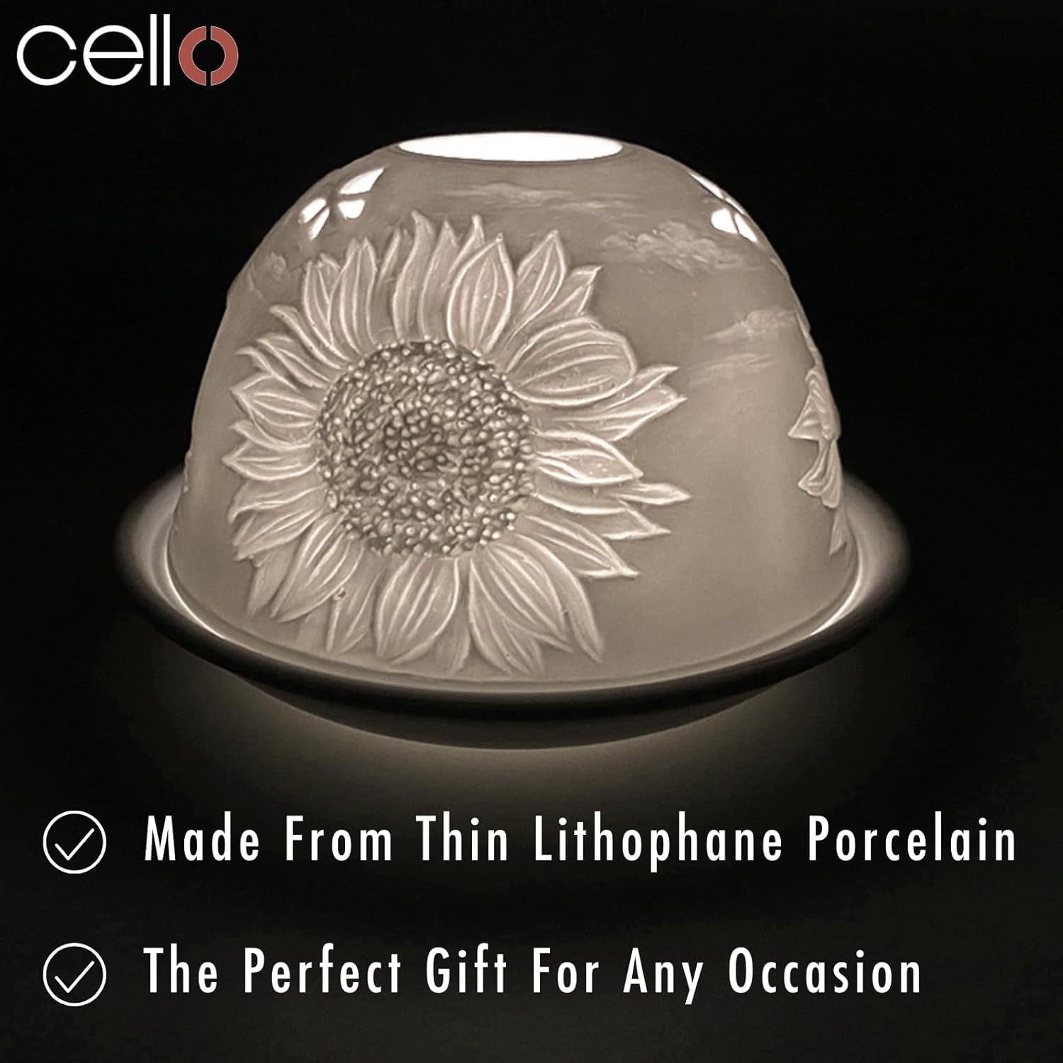 Thumbnail 4 de Cello Porcelain Tealight Holder Dome – Sunflower & Butterfly lithophane 3D projection tealight or LED