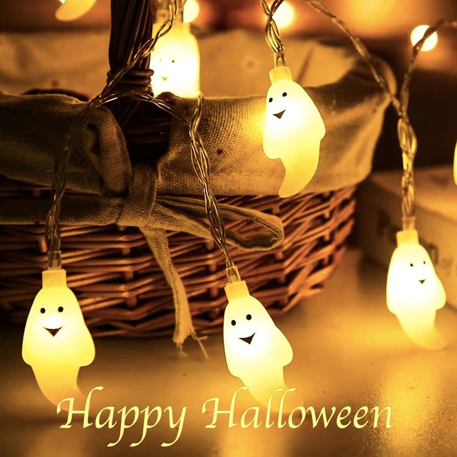 Thumbnail 4 de XVZ Halloween-ljusslinga med 20 vita LED-spöken och timer