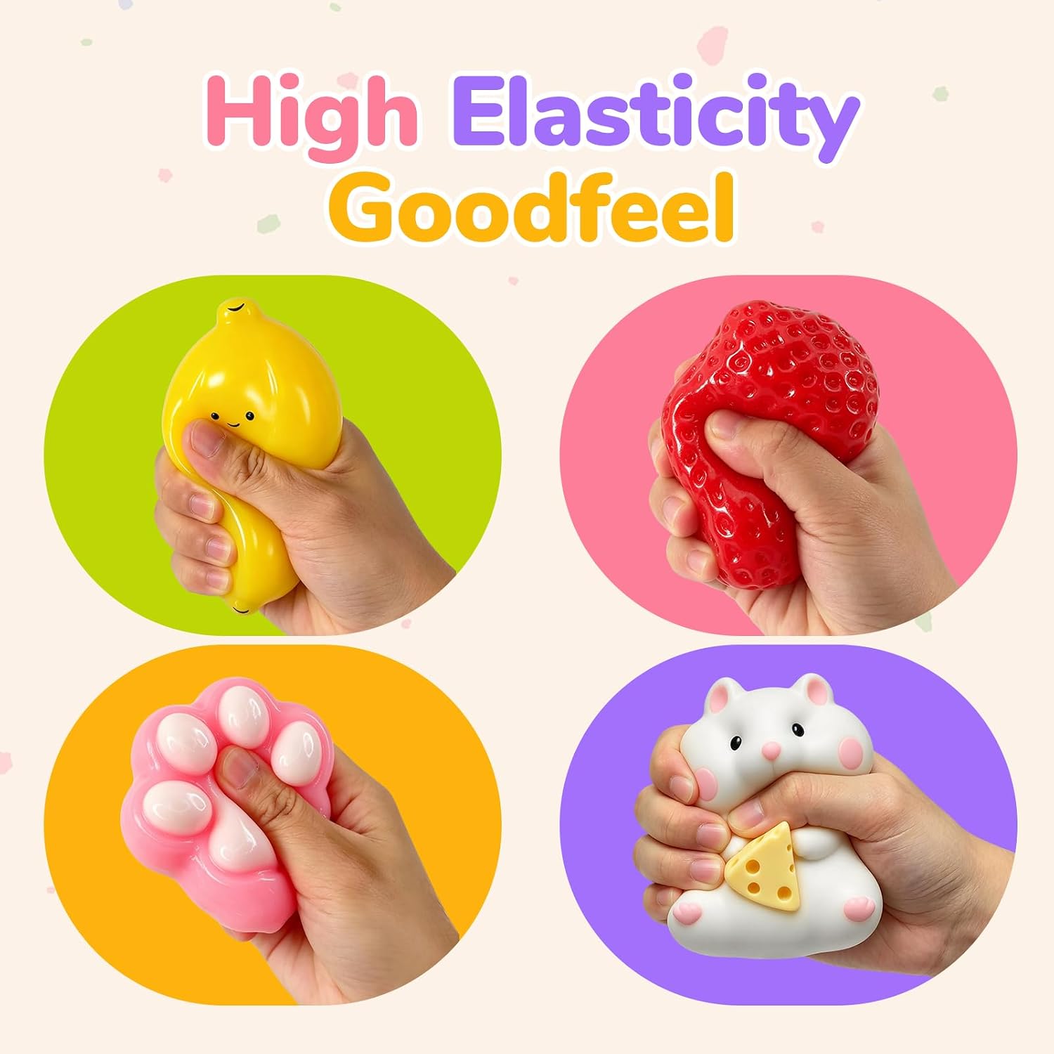 Thumbnail 3 de Taba Squishy Toys 4 Pack – Slow Rising Sensory Squishies for Stress Relief and Focus (Strawberry, Hamster, Cat Paw, Banana)