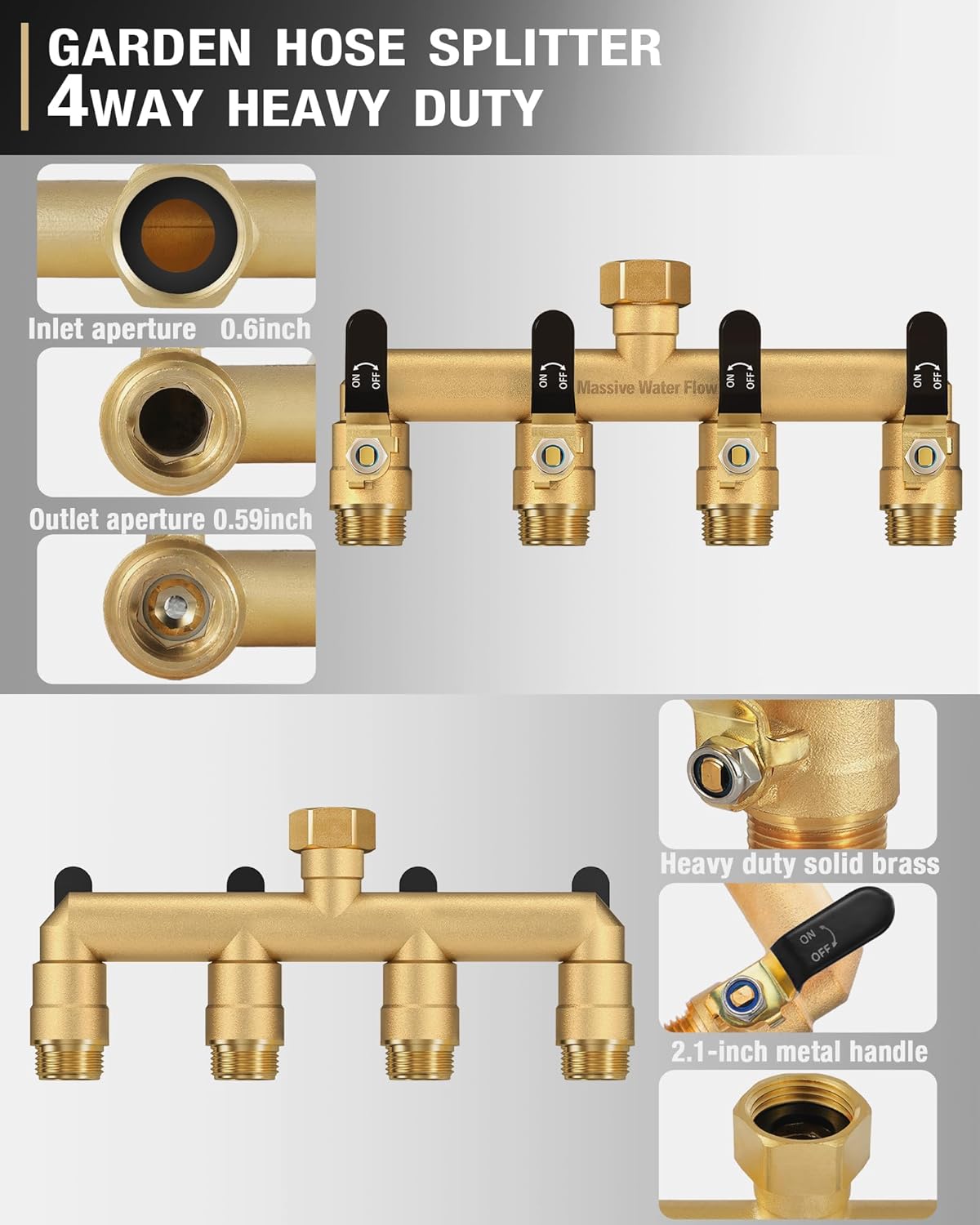 Thumbnail 2 de HugWaFlw Outdoor Tap Splitter 4-way garden hose splitter (3/4 inch) in solid brass