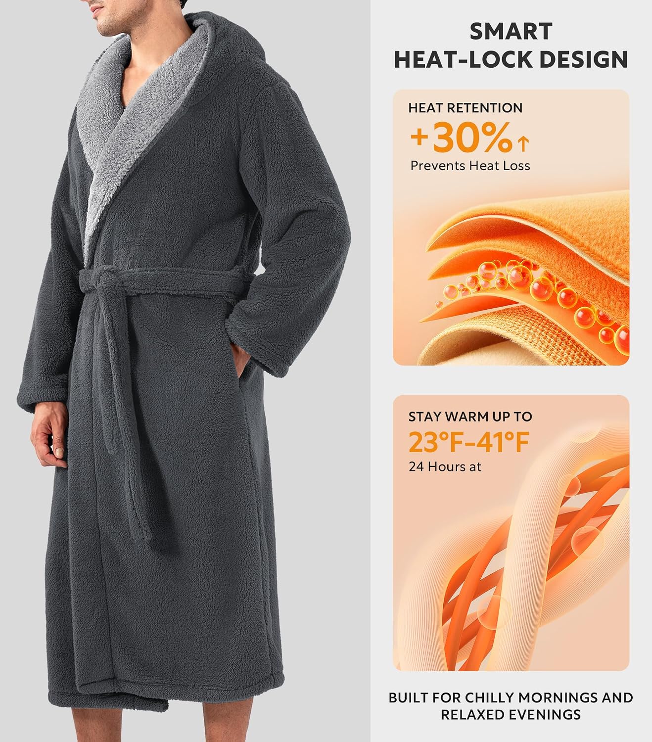 Detalle de DAVID ARCHY Men's Full-Length Hooded Plush Fleece Robe