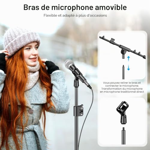 Detalle de Support de micro sur trépied ZOMON avec perche réglable et adaptateur pour baladodiffusion