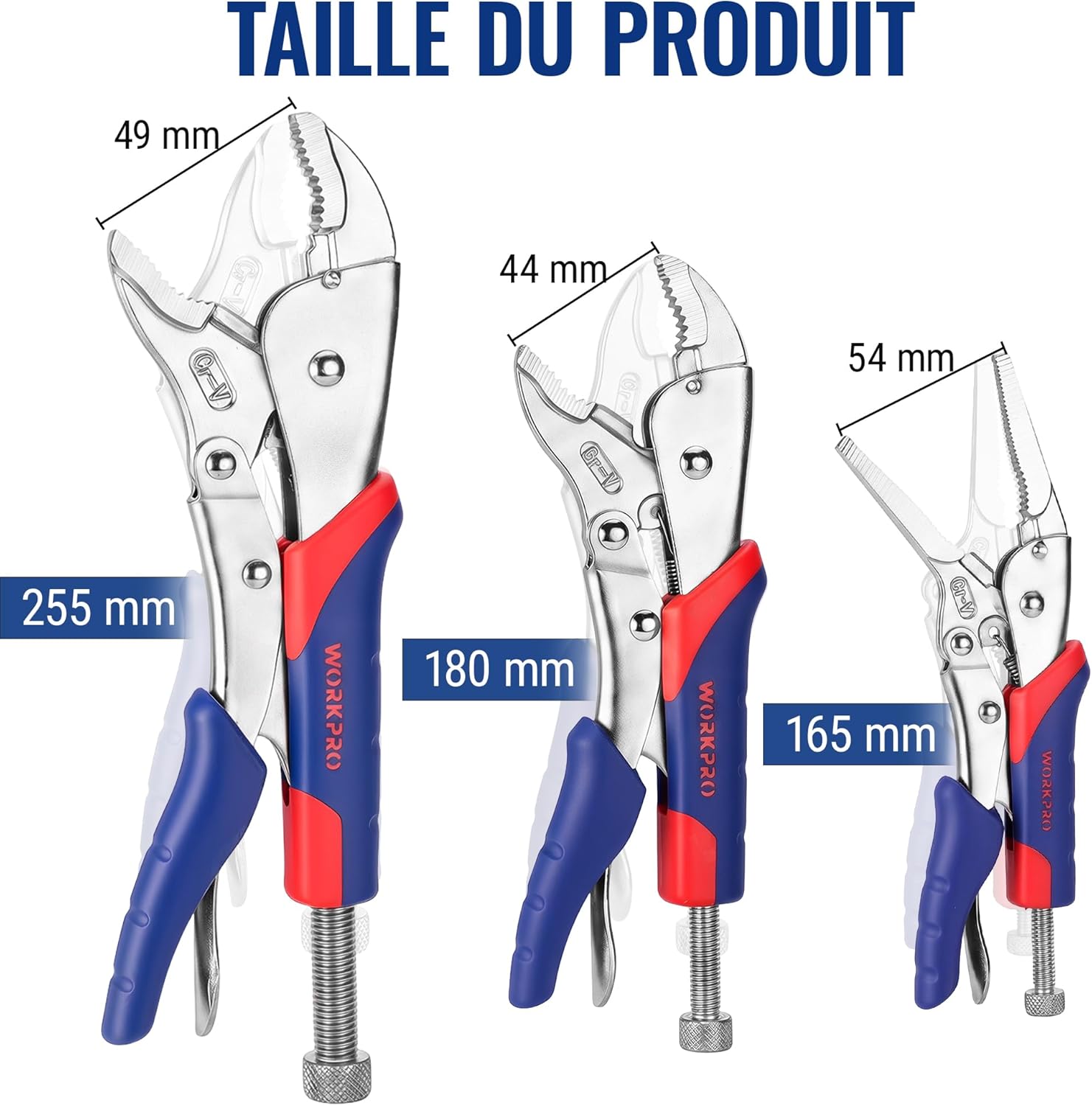 Detalle 2 de WORKPRO Jeu de Pinces-étau Autobloquante avec Poignée Bi-matière – 3 Pièces