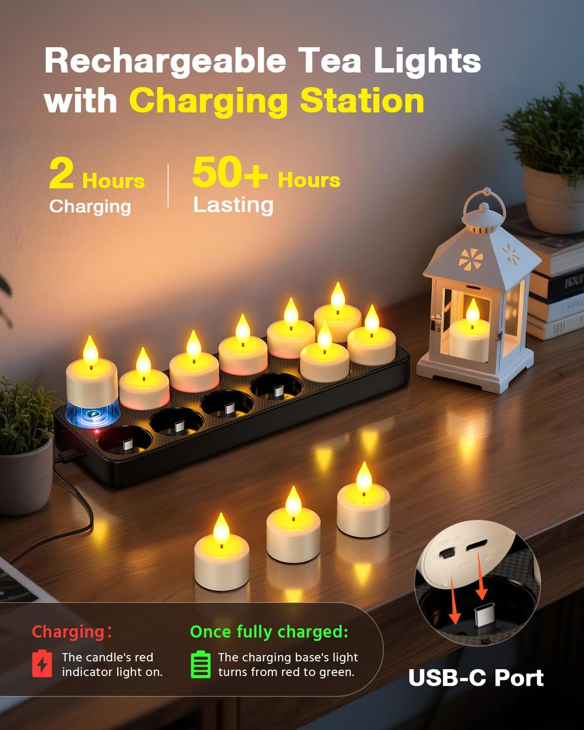 Thumbnail 2 de SoulBay Rechargeable Tea Lights (12-Pack) with Remote, Timer and Charging Station