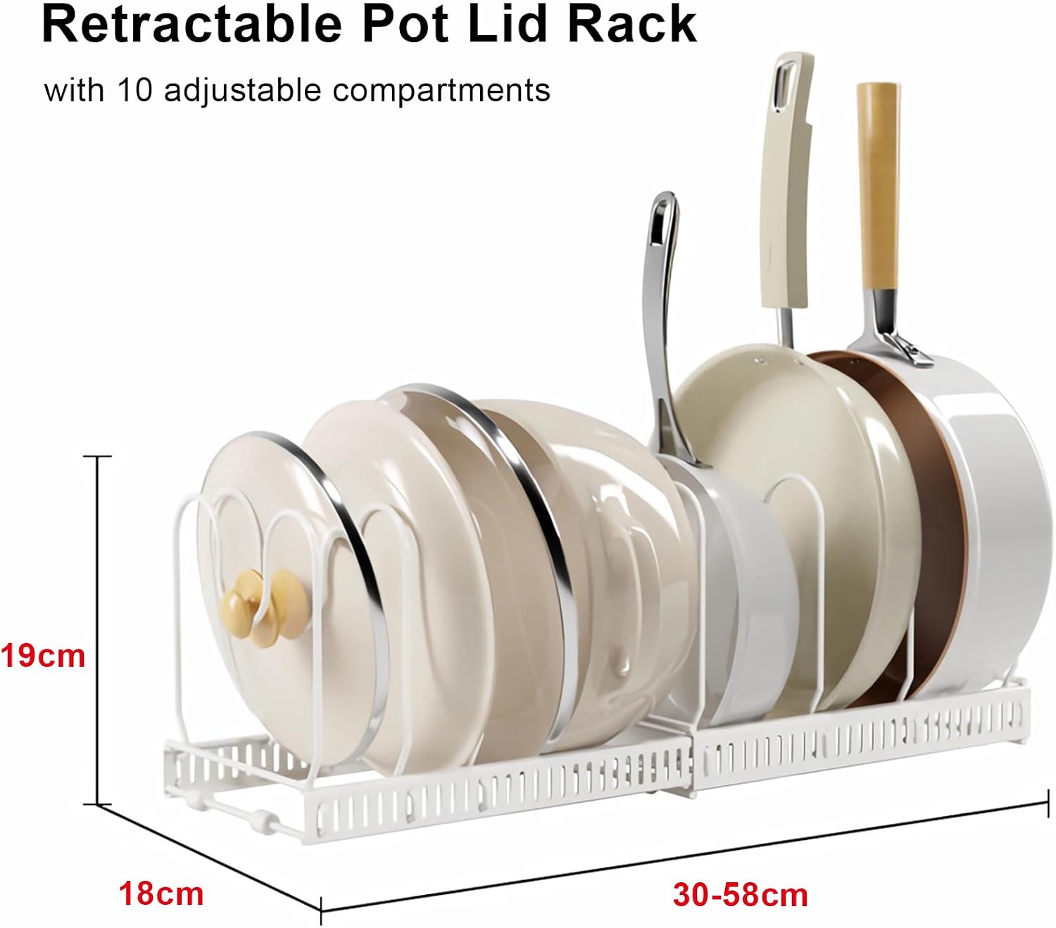 Thumbnail 6 de MENGCOOL Expandable Pans Organiser Rack with 10 Adjustable Dividers (White)