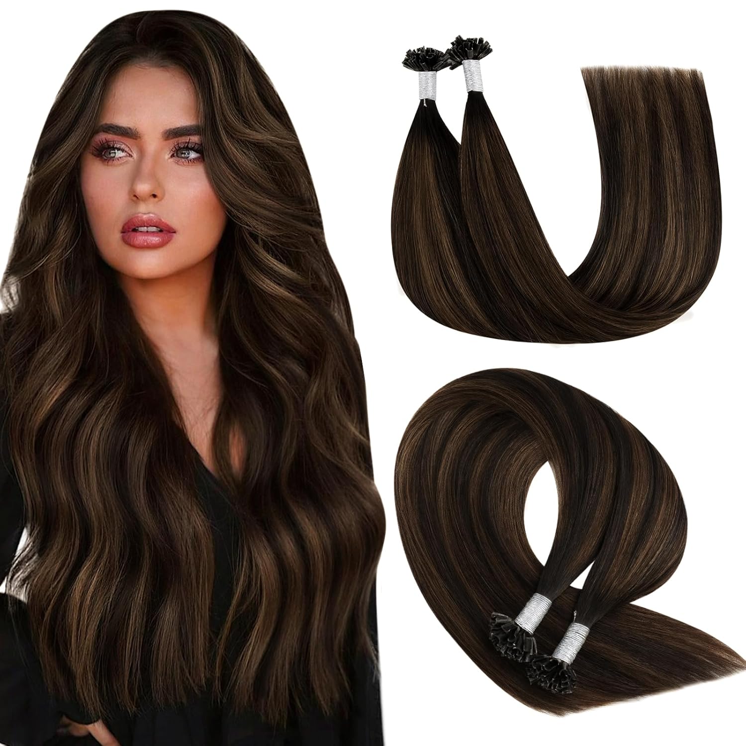 Detalle de YoungSee 60 cm Echthaar Extensions U-Tip Bondings Braun Ombre – Natürliche Länge, sanfter Keratinbond
