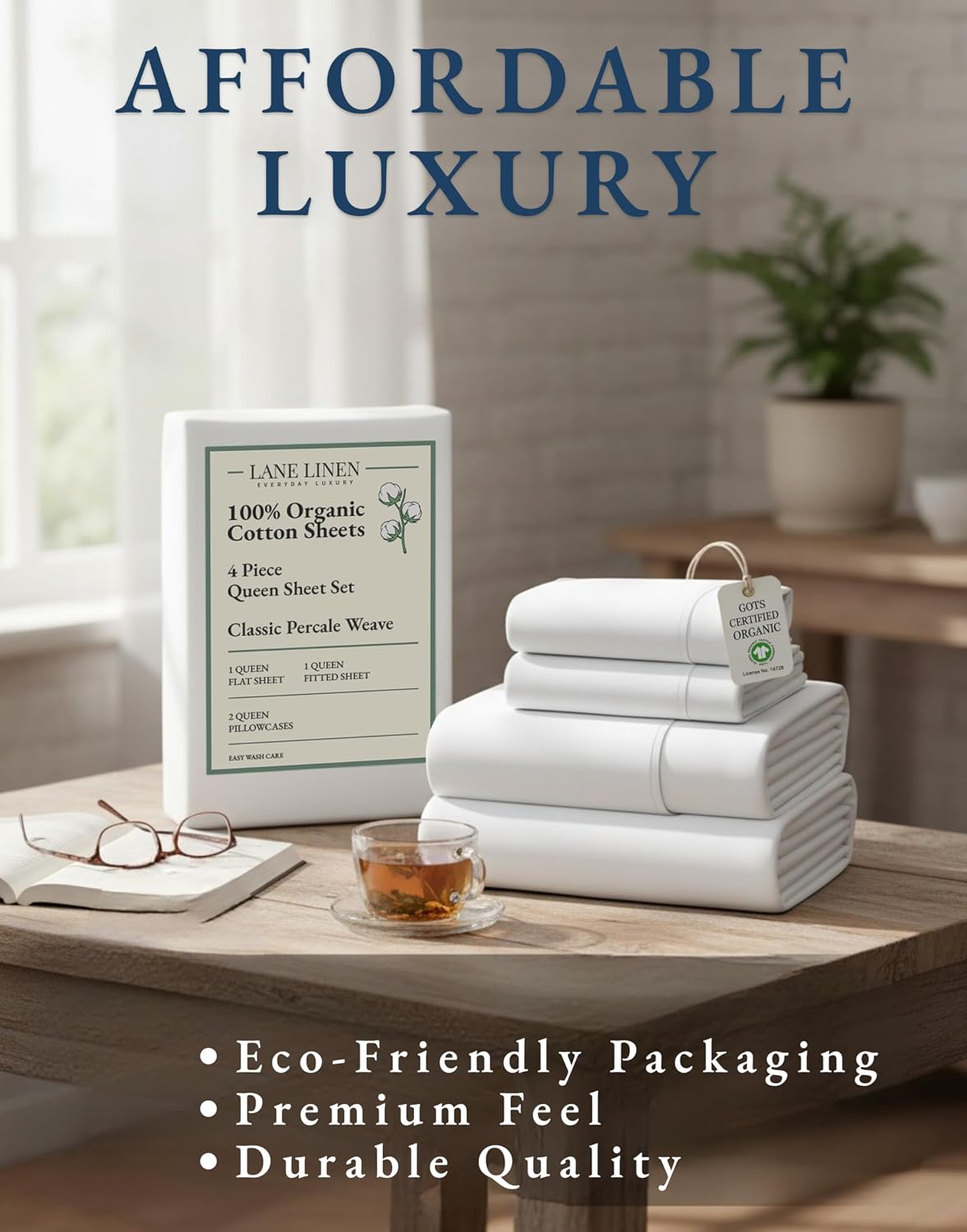 Thumbnail 6 de LANE LINEN Queen Organic Cotton Sheets 15"
