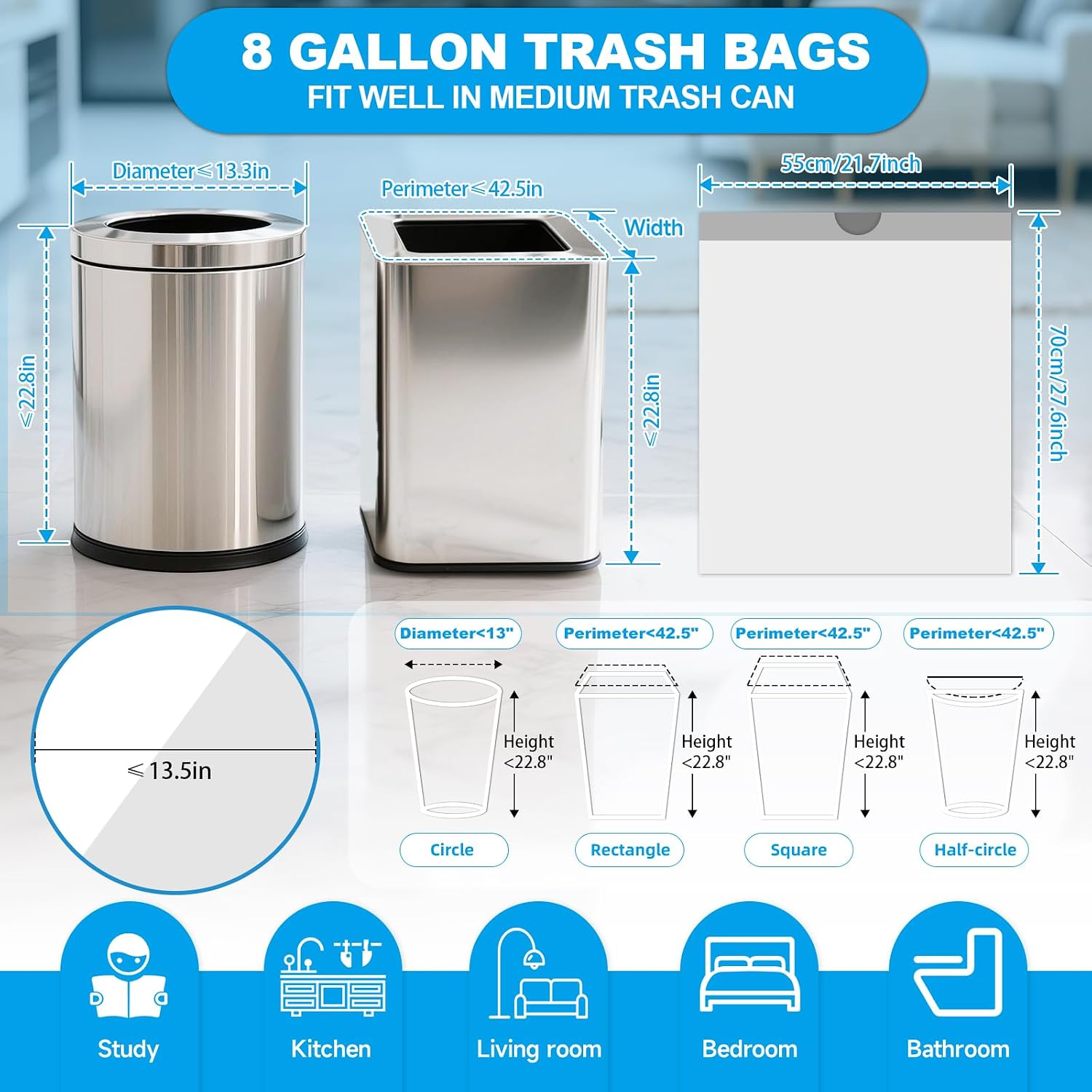 Thumbnail 1 de Ryobyo 8-Gallon Drawstring Trash Bags, 1.5 Mil HDPE, Unscented, 90-Count