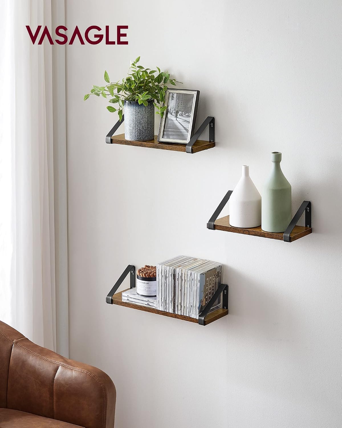 Detalle 2 de VASAGLE LWS33BX floating shelf set 3