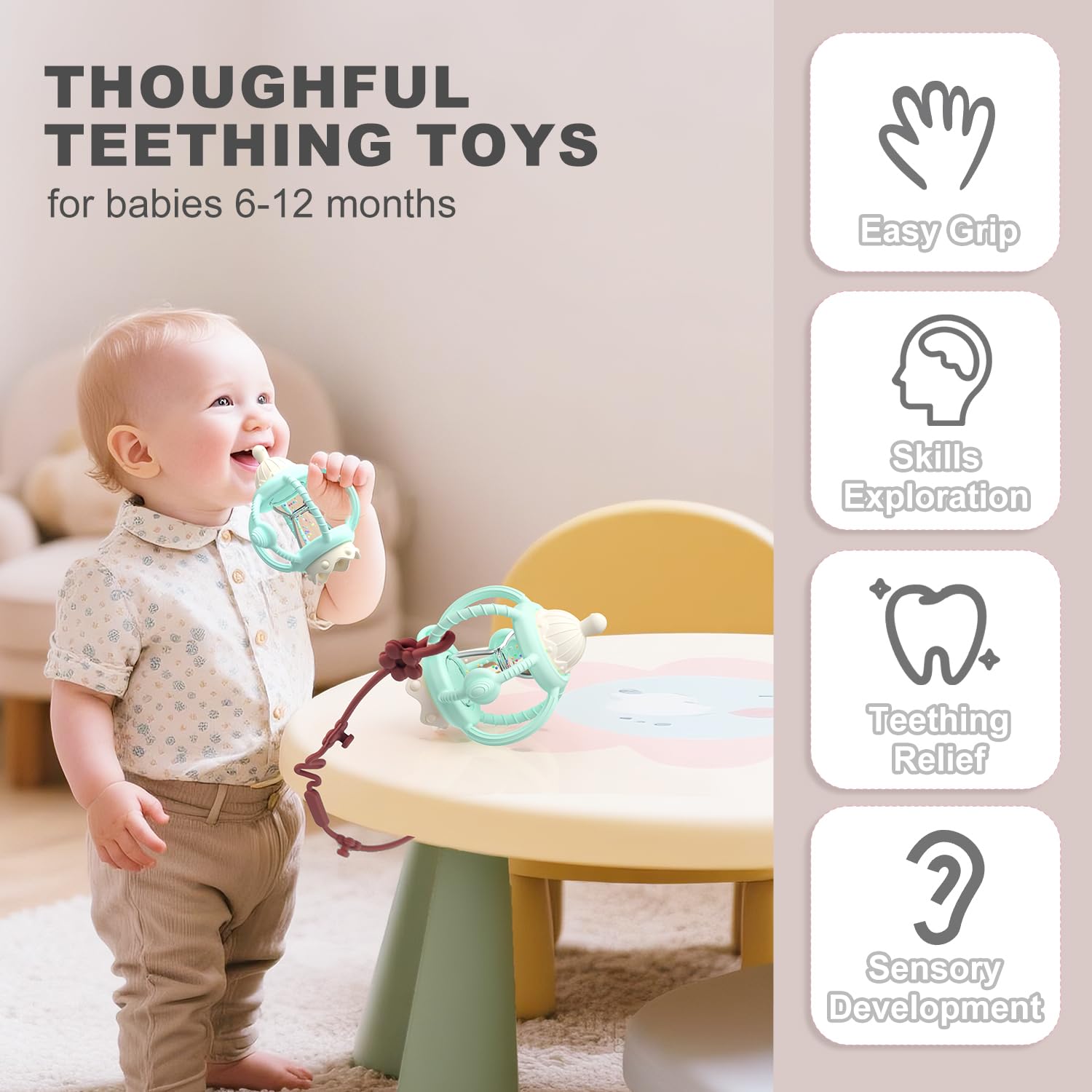 Detalle 1 de KDTOMOY Silicone Baby Teether Rattle