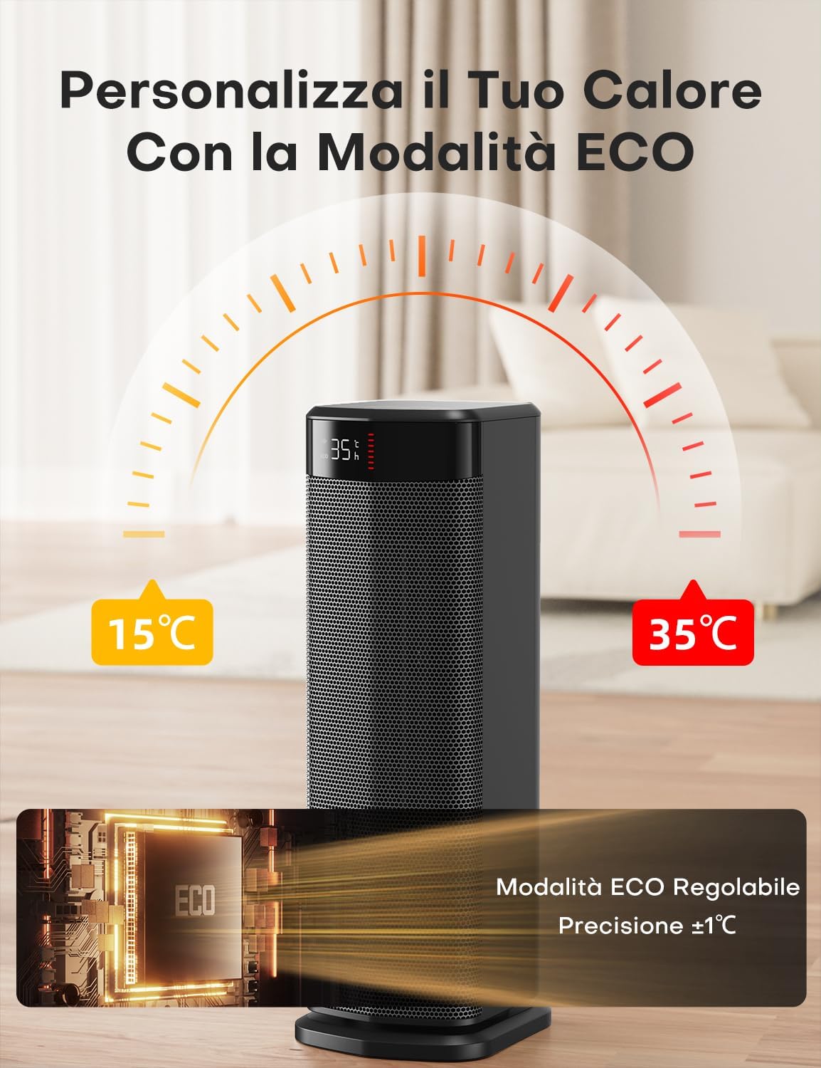 Thumbnail 5 de QEXREED stufetta elettrica 2000 W PTC con modalità ECO e oscillazione a 90°
