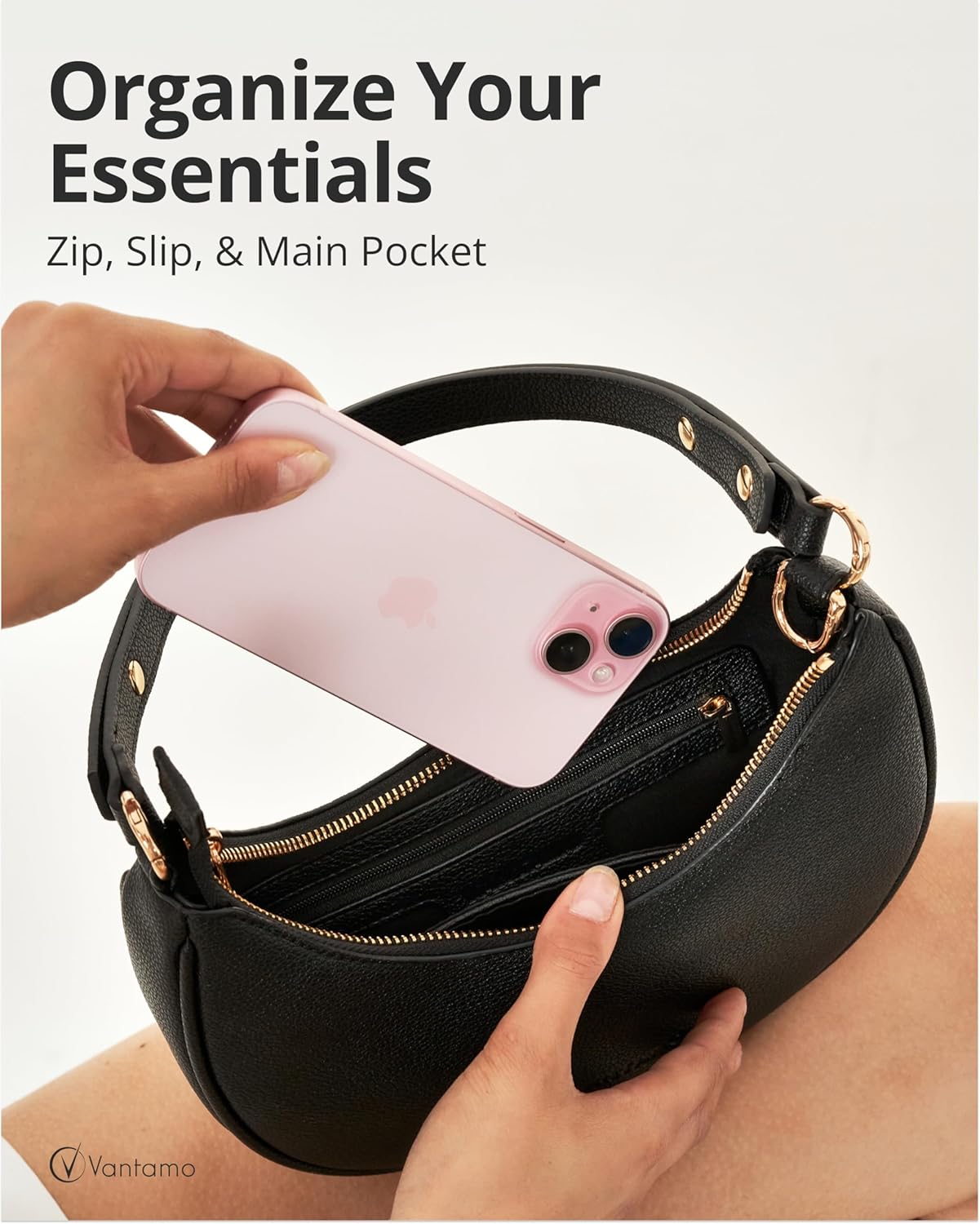 Detalle 2 de Vantamo Crescent Bags for Women Half-Moon Clutch Purse with RFID Protection