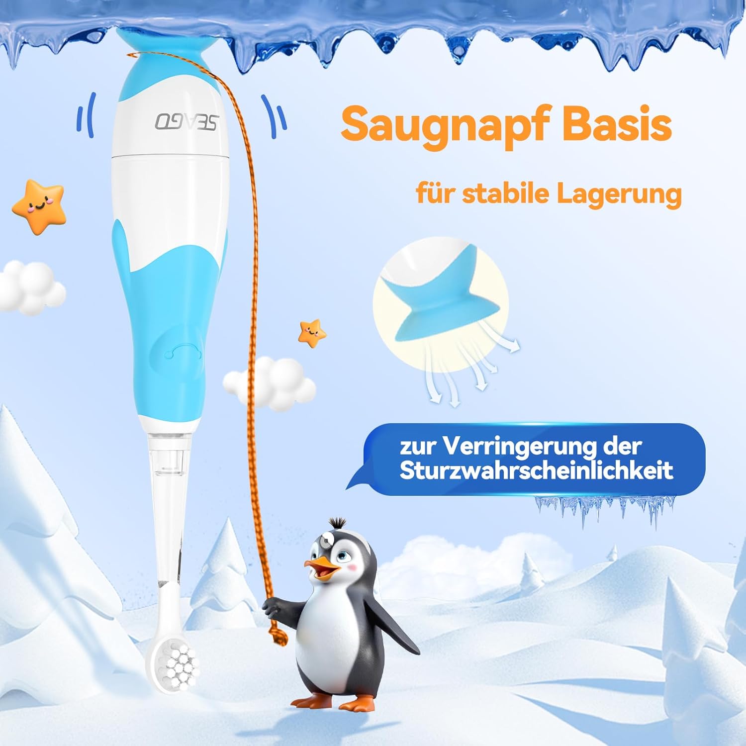 Thumbnail 3 de Seago Elektrische Zahnbürste Kinder SG513 (Blau) ab 0–3 Jahren mit LED-Licht, Soft-Bürstenkopf und 2-Minuten Smart-Timer