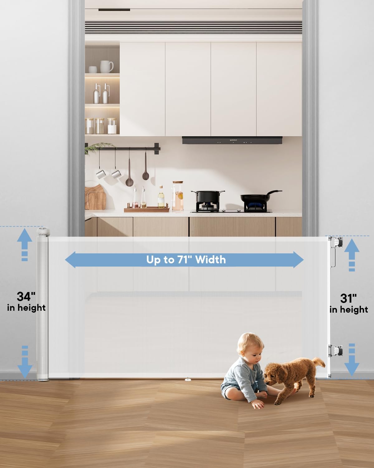 Detalle 2 de BBsecure SG025 Retractable Baby Gate, 71" Wide, 34" High, White