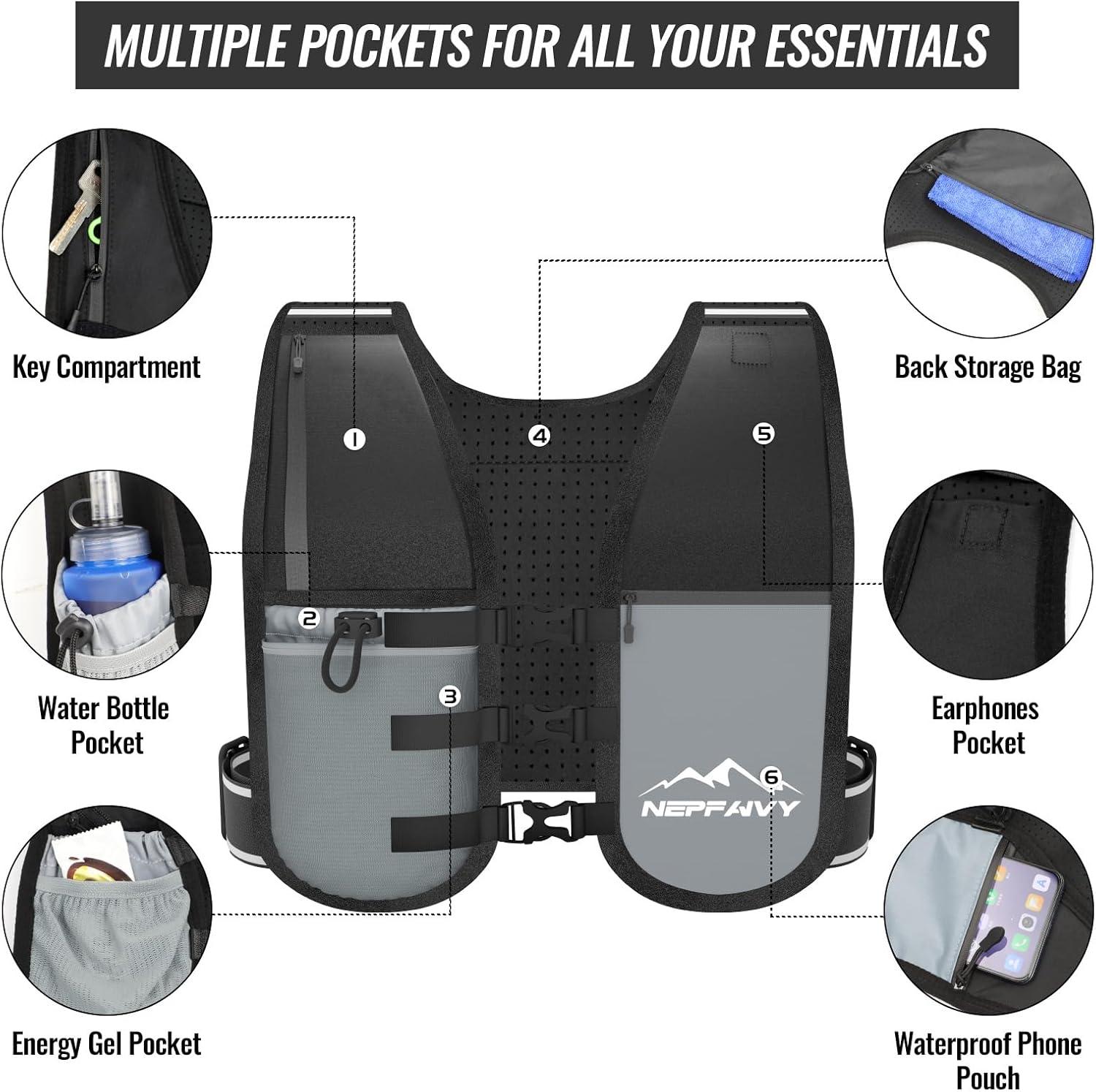 Thumbnail 1 de Nepfaivy Running Vest lightweight reflective hydration pack