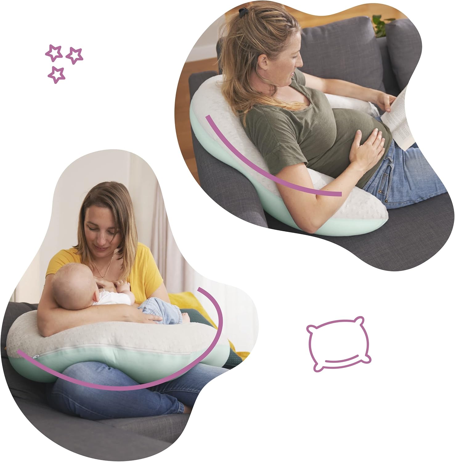 Detalle de Badabulle Coussin d'allaitement Evolutif Fluffy – confort et soutien pendant grossesse et allaitement