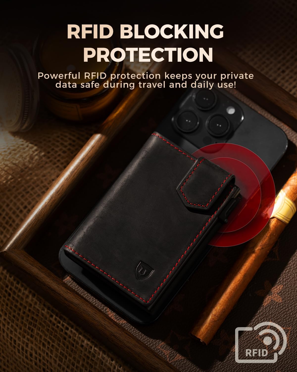 Thumbnail 4 de LORZOR Card Holder Magnetic Closure with XXL Coin Pocket: Slim, RFID‑Protected Leather Wallet
