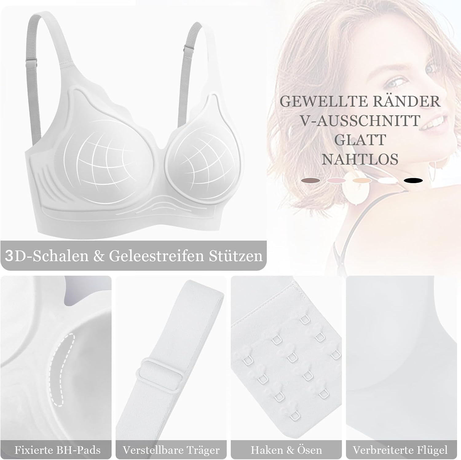 Thumbnail 2 de Ganado Damen nahtloser BH ohne Bügel Tiefem V-Ausschnitt mit gewellten Rändern