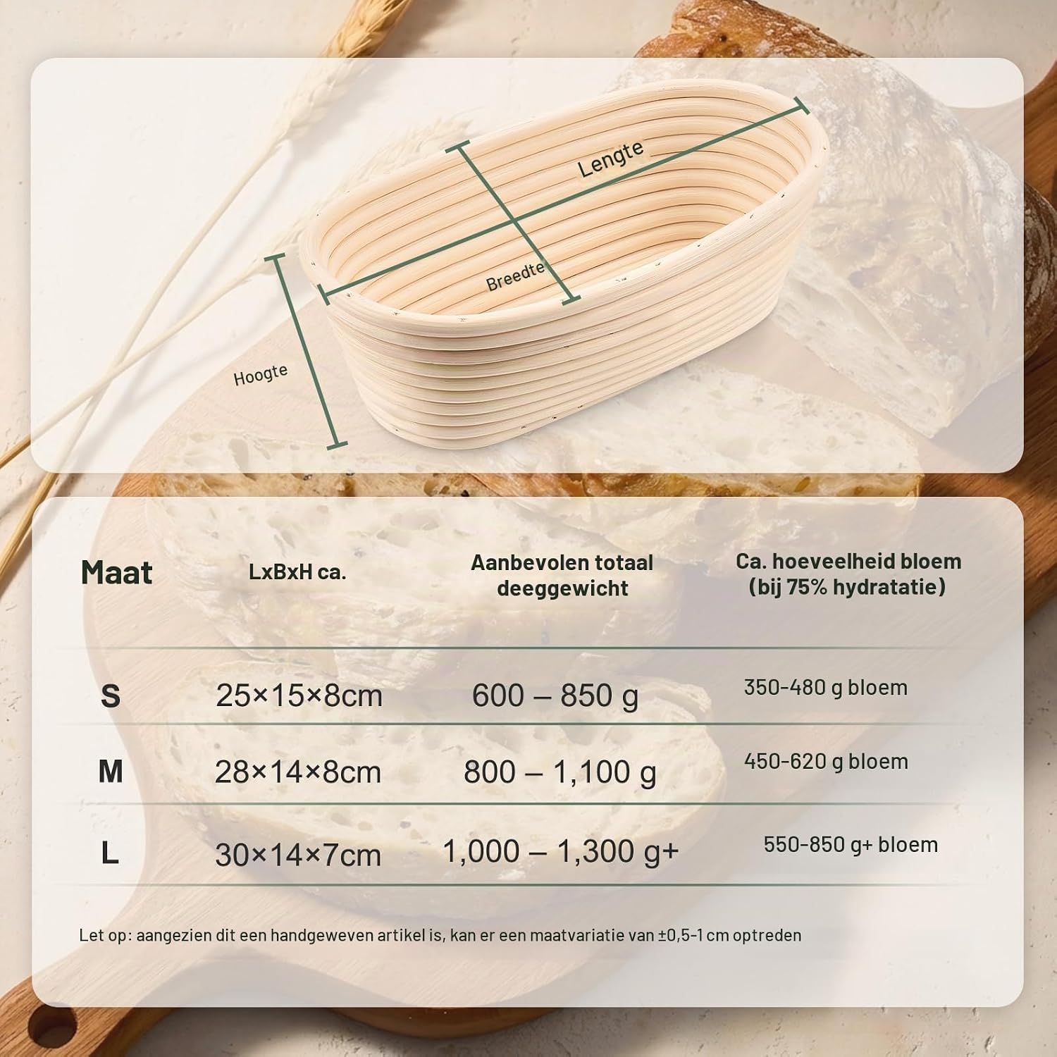 Thumbnail 3 de Apasiri Rattan Fermenting Bread Basket ovale rijsmand van rotan, 25 cm
