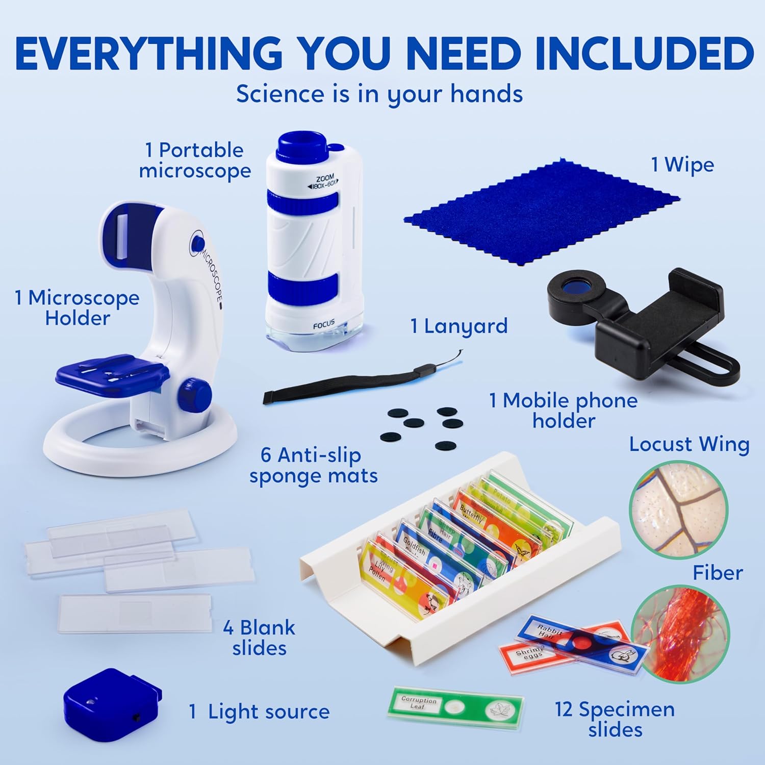 Thumbnail 1 de Klever Kits Microscope for Kids: 2 in 1 Portable LED Microscope (60x–180x) with Slides and Phone Holder