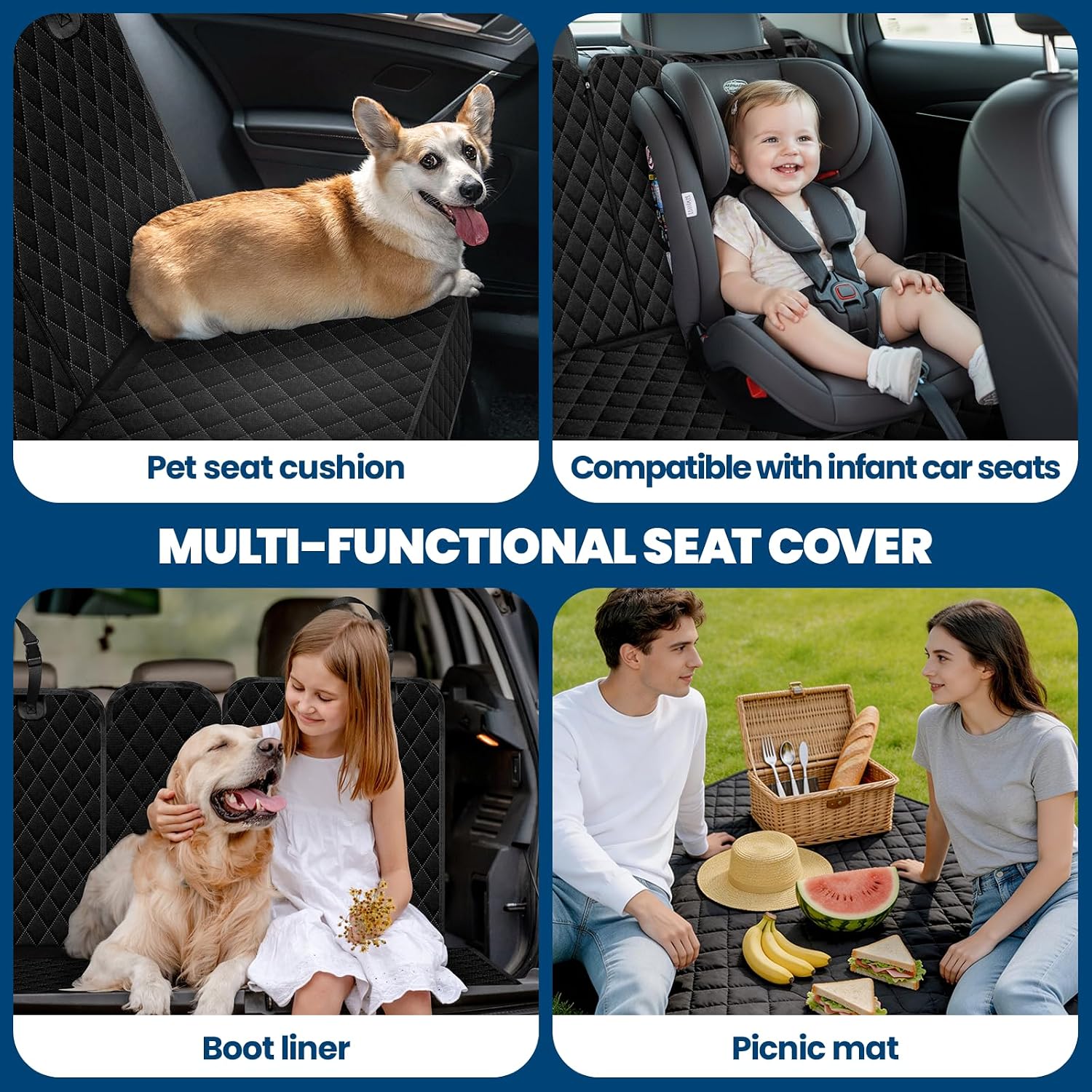 Thumbnail 4 de Dayacoco Dog Car Seat Cover, Waterproof, Non-Slip, Scratch-Proof Back Seat Protector for Cars & SUVs (135 cm × 123 cm) – Black