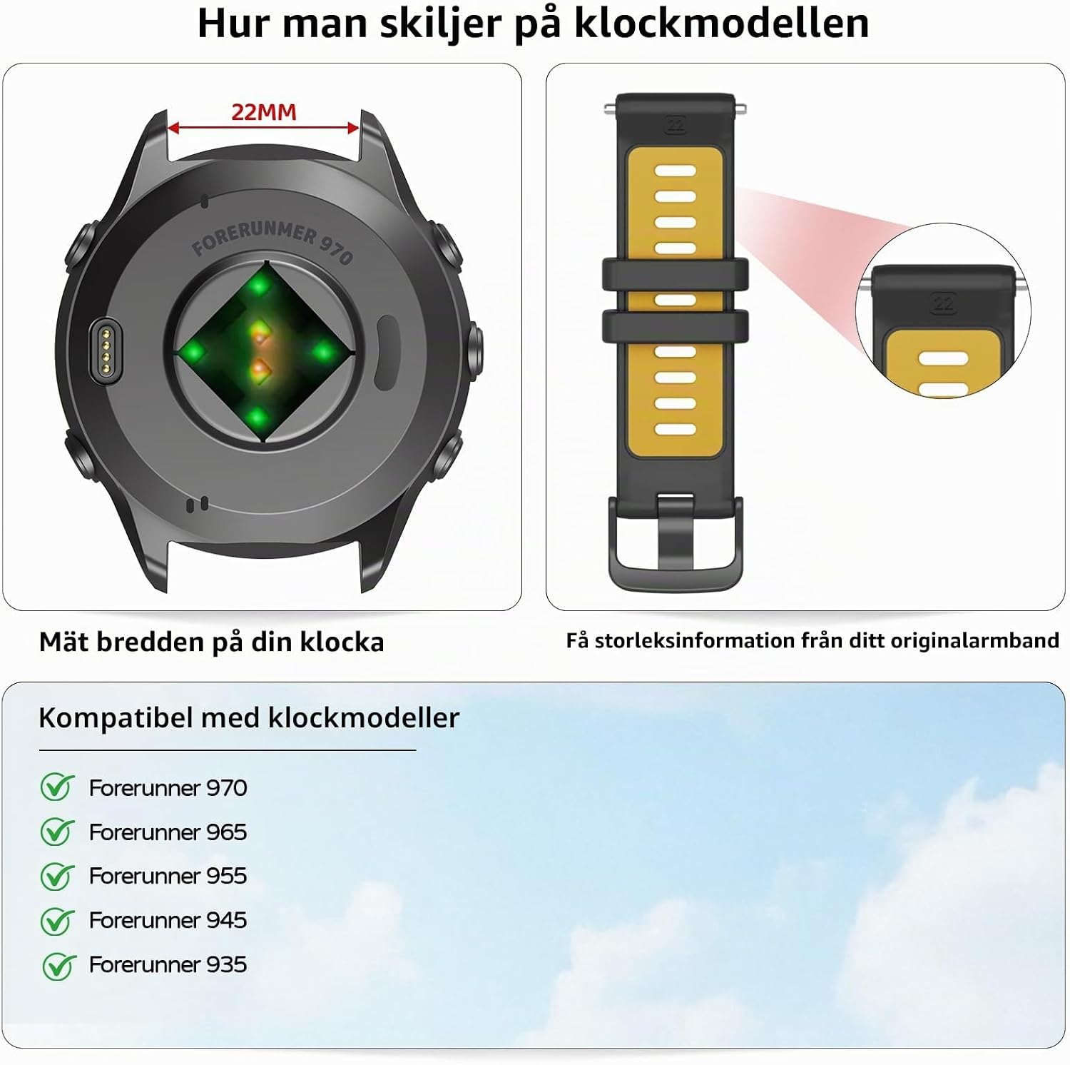 Detalle 2 de U-LIMVE armband för Garmin Forerunner, 22 mm silikon med verktyg