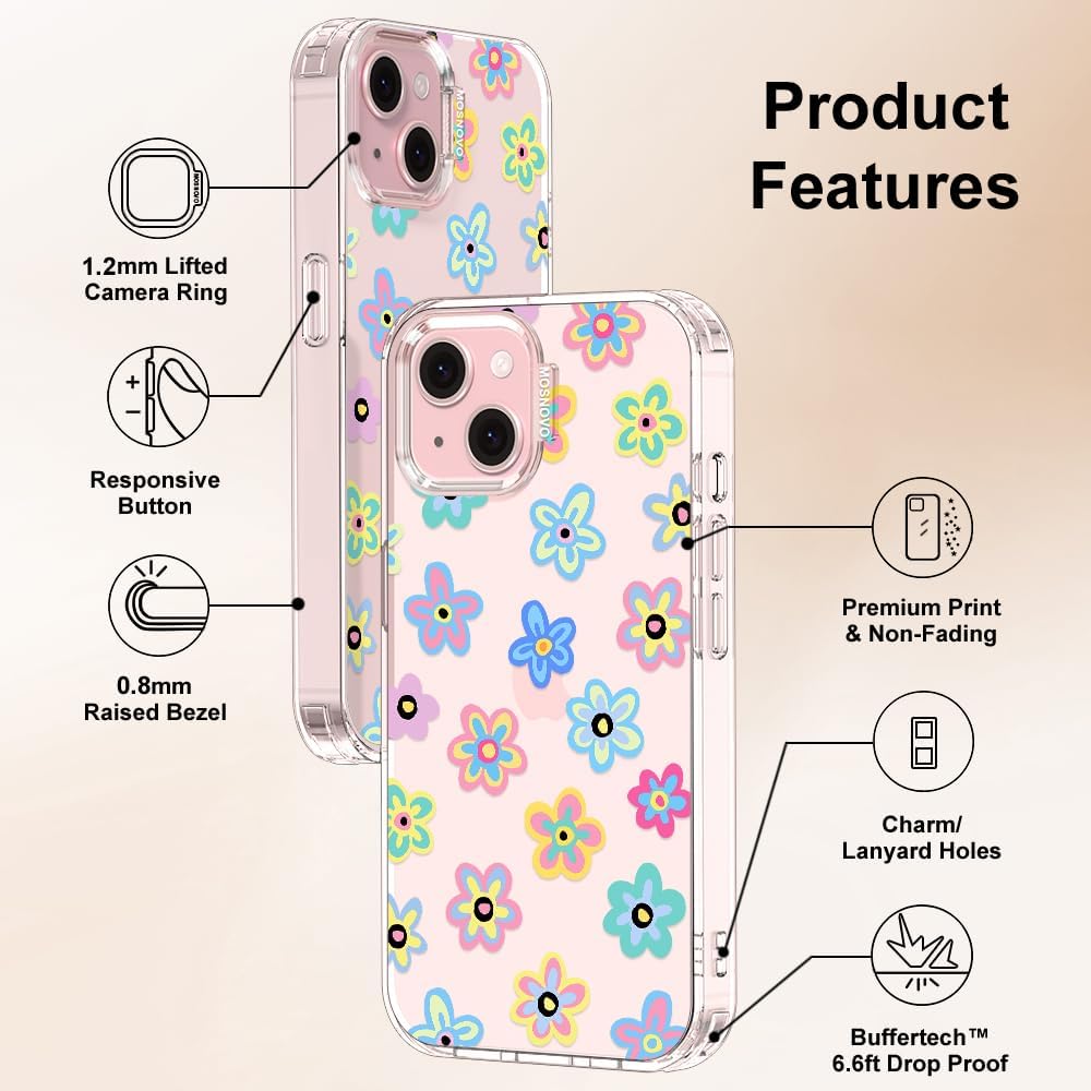 Thumbnail 5 de MOSNOVO Case for iPhone 15 Plus / 14 Plus — Buffertech 6.6ft Drop Protection, Clear Groovy Flower Bumper