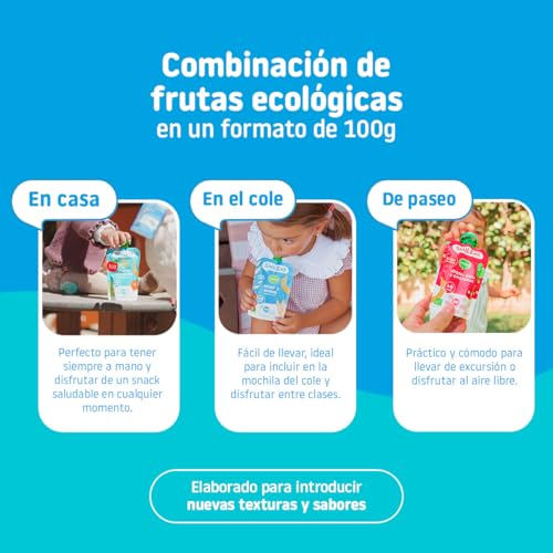Detalle de Smileat Pack de 10 Pouch de Frutas Ecológicas – Sin sal ni azúcar añadido, sin gluten
